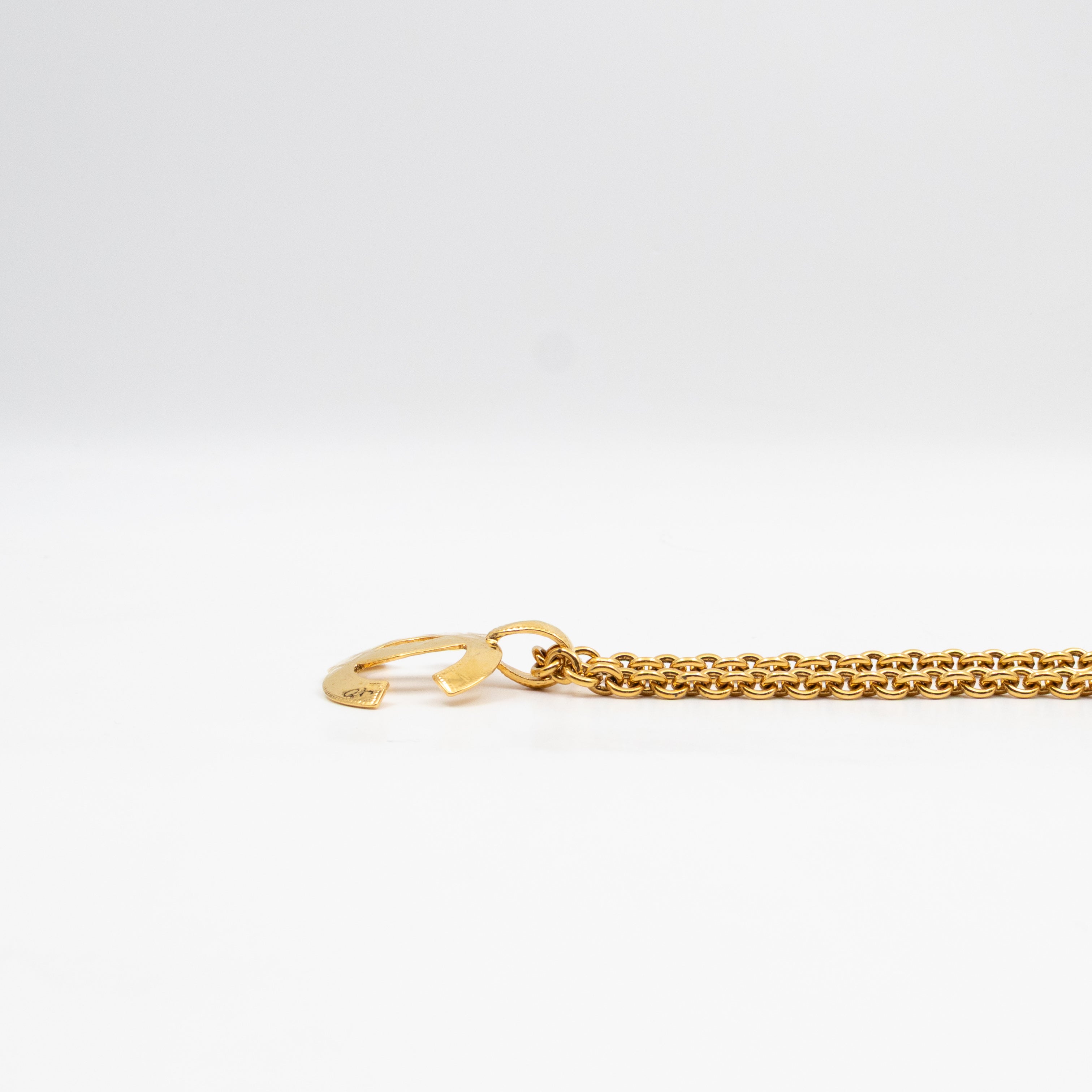 Vintage Quilted CC Logo Pendant Necklace Gold