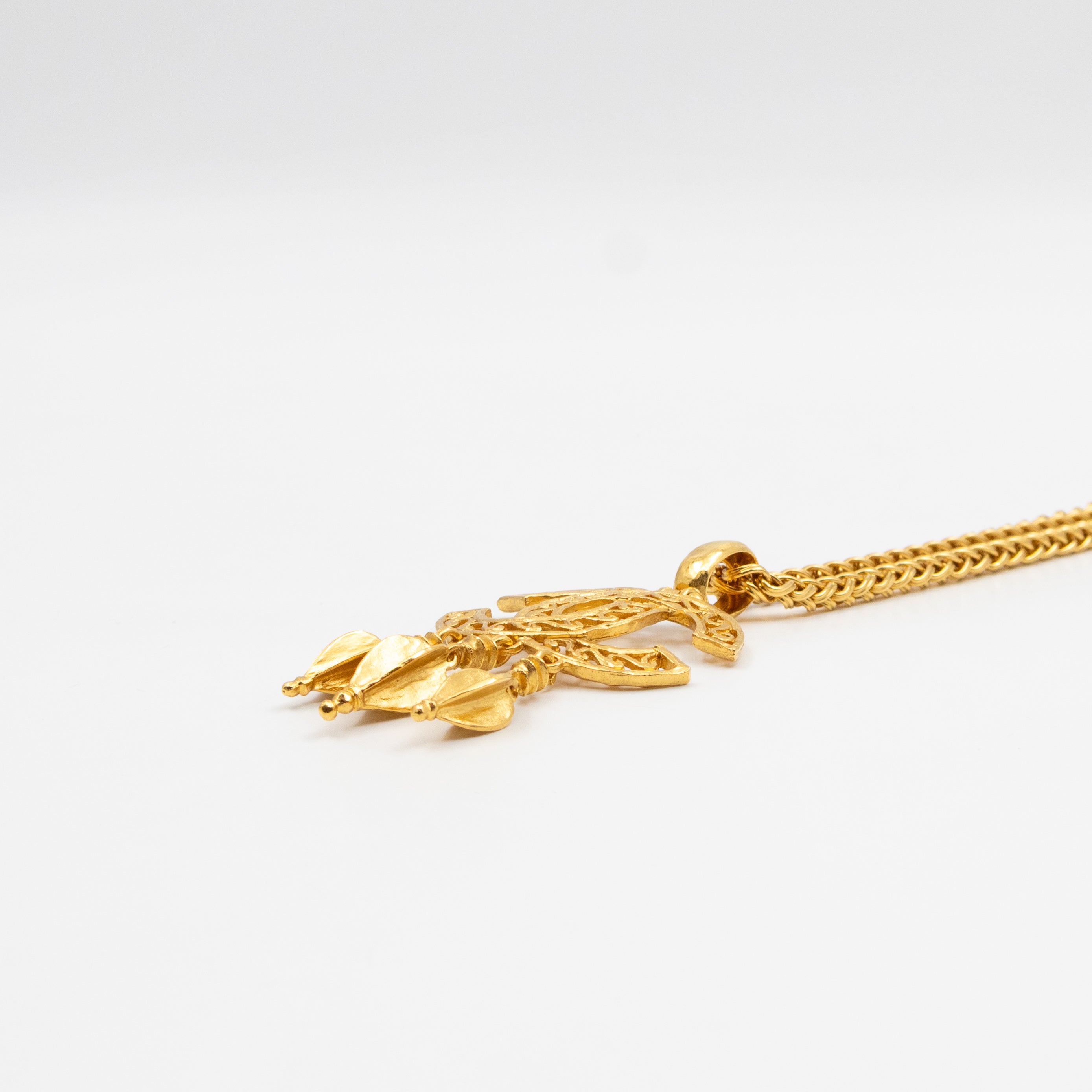Vintage CC Fretwork Dangle Necklace Gold