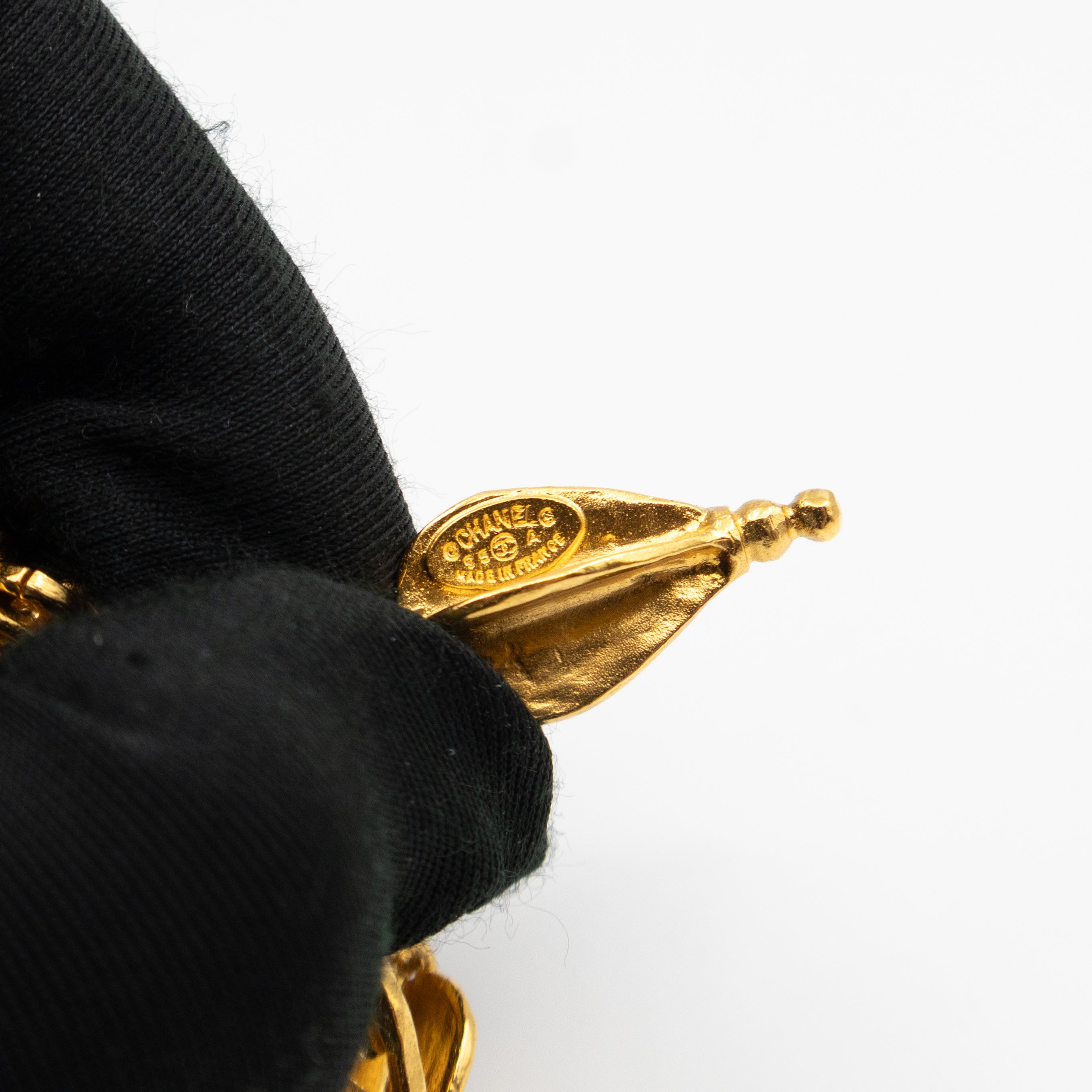 Vintage CC Fretwork Dangle Necklace Gold