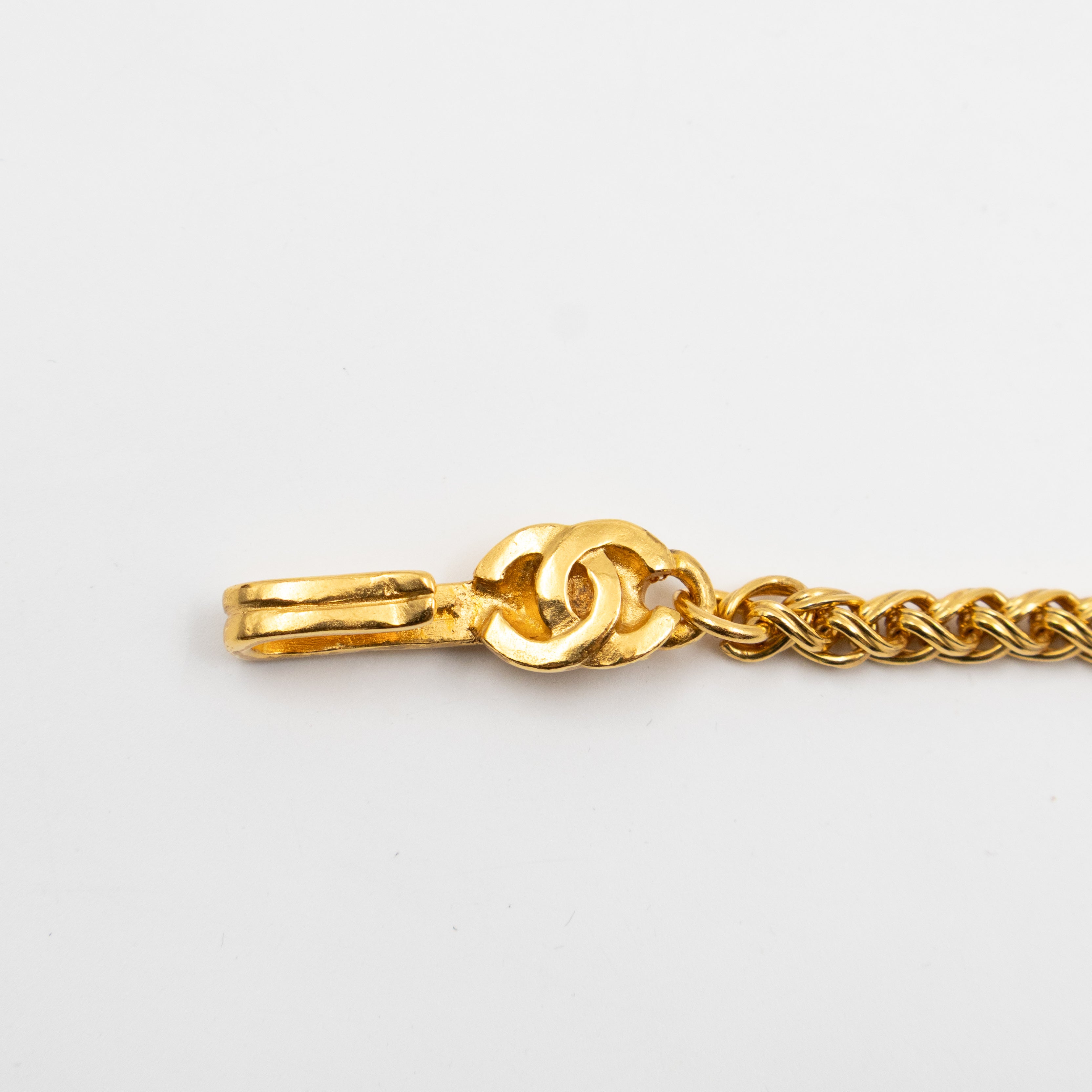 Vintage CC Fretwork Dangle Necklace Gold