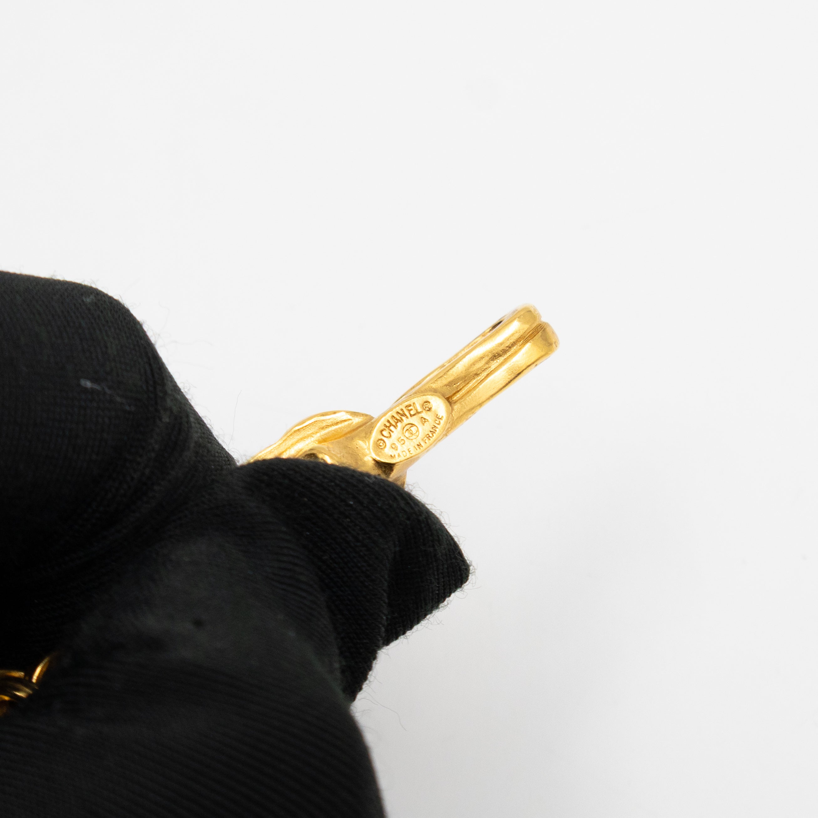 Vintage CC Fretwork Dangle Necklace Gold