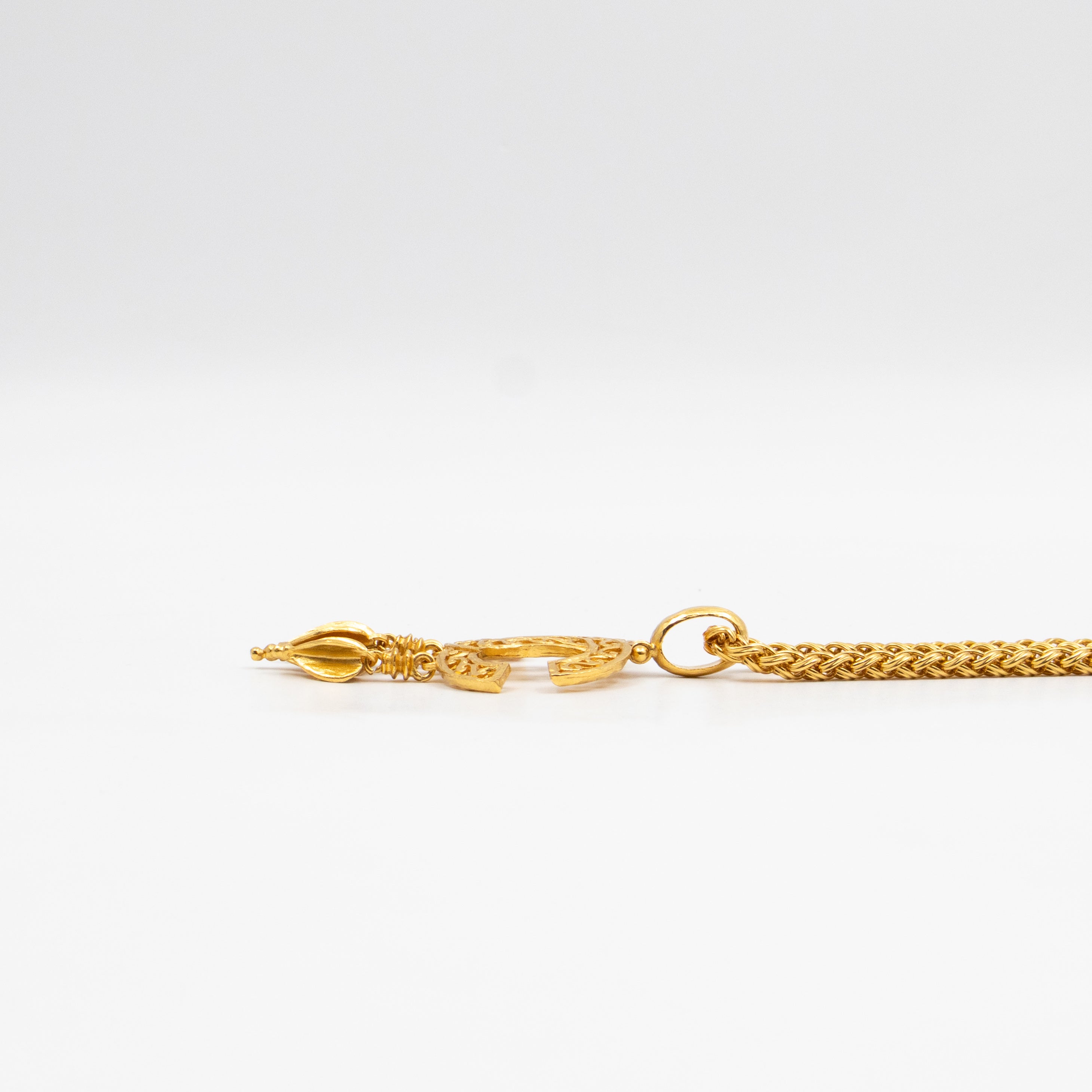 Vintage CC Fretwork Dangle Necklace Gold