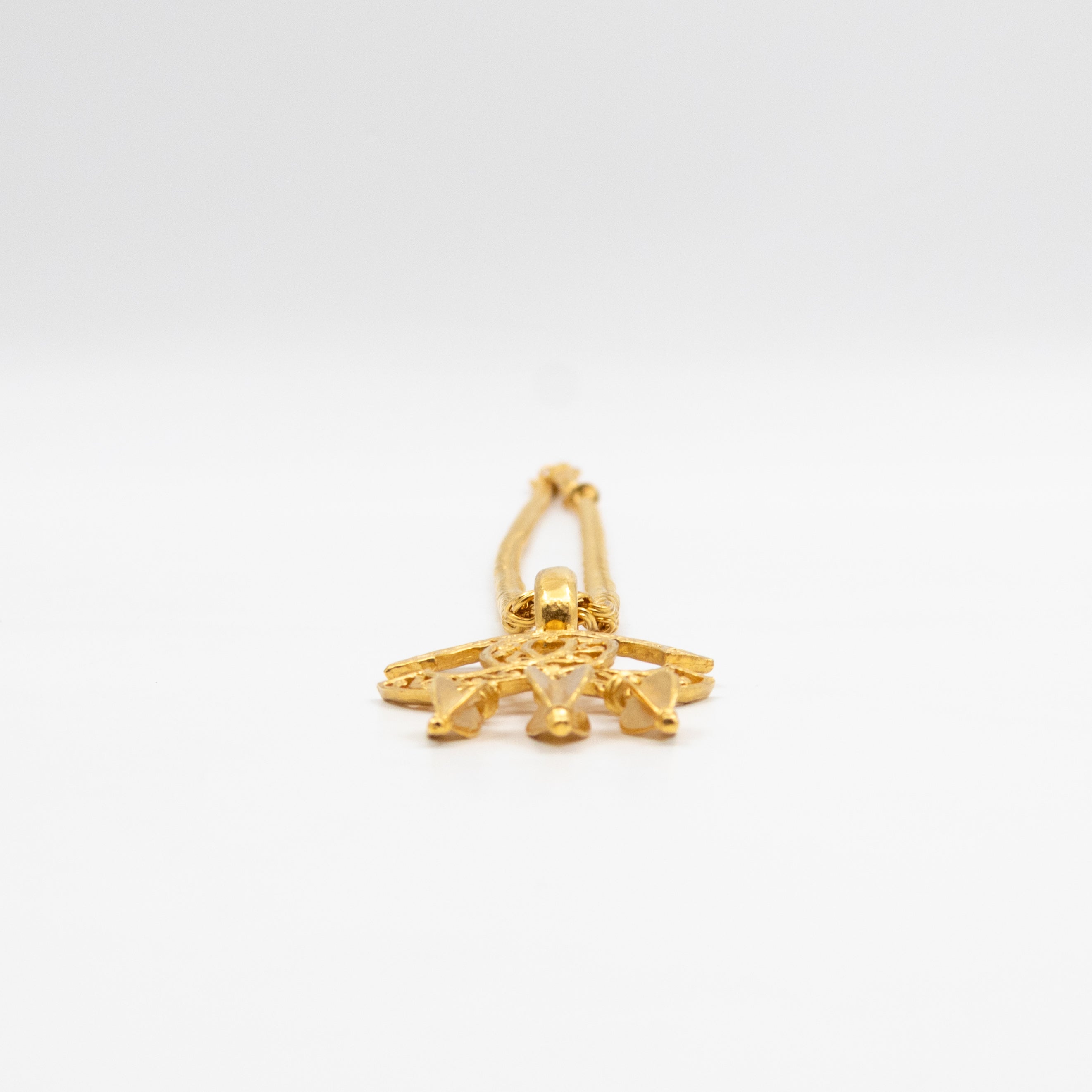 Vintage CC Fretwork Dangle Necklace Gold