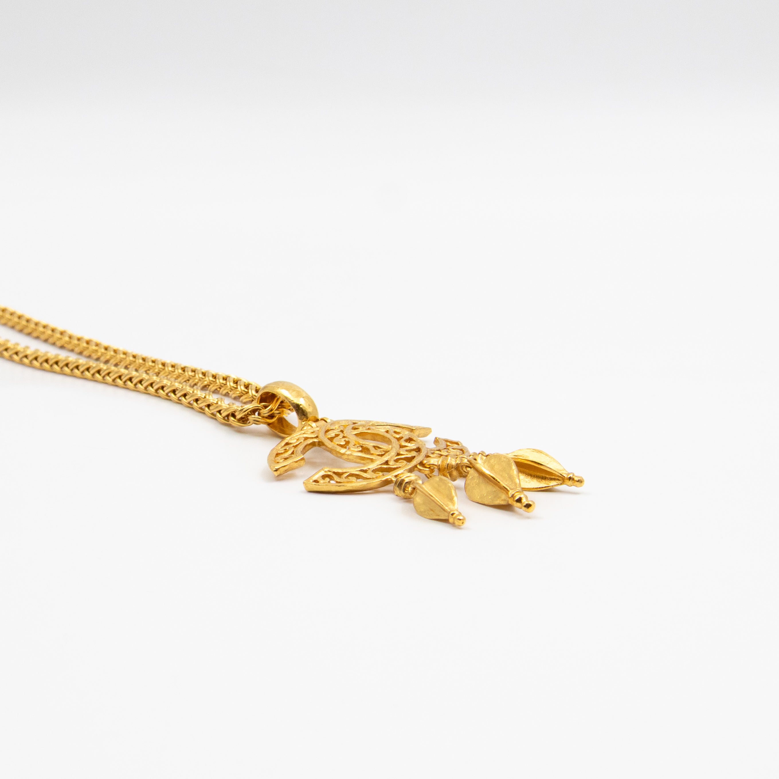 Vintage CC Fretwork Dangle Necklace Gold