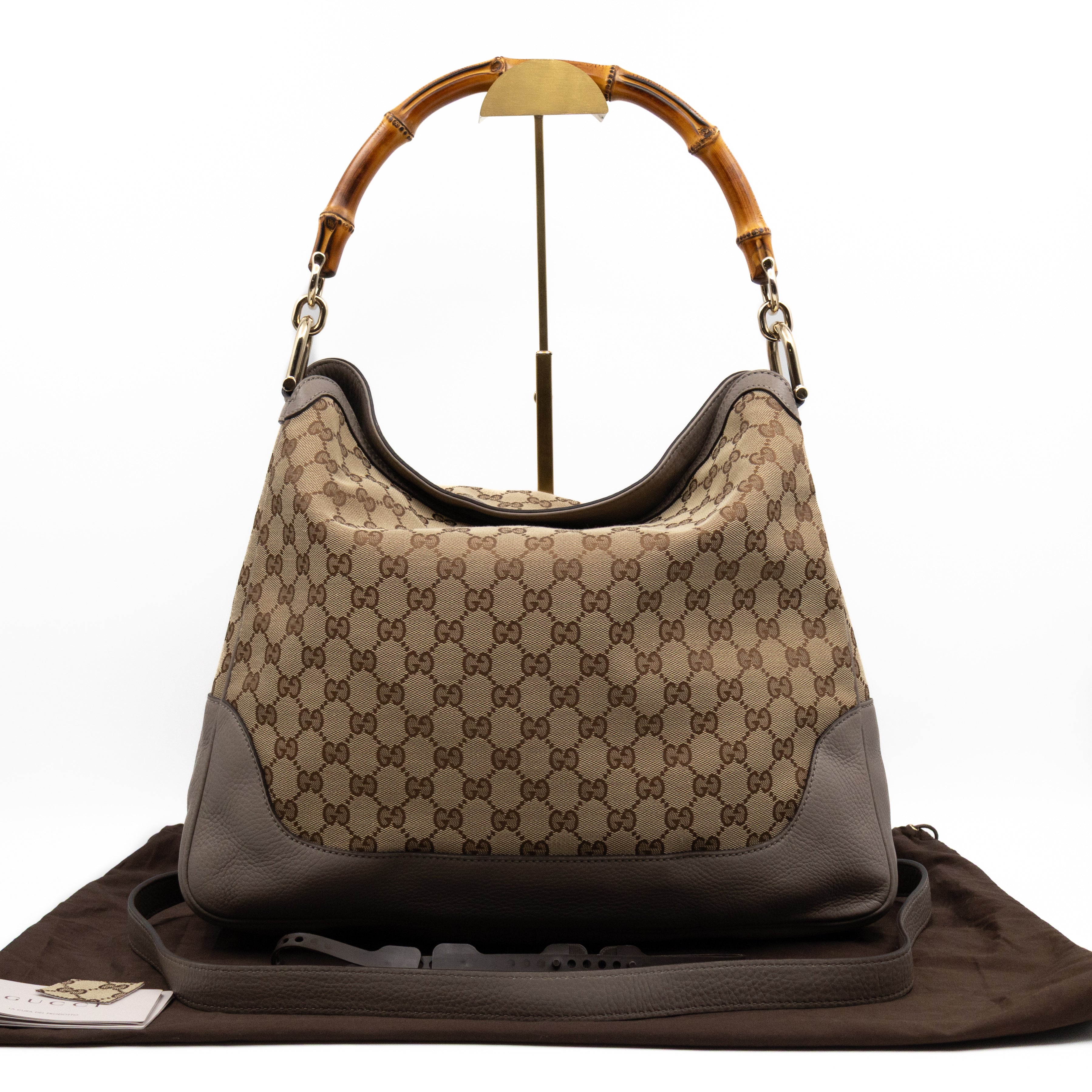 Diana Bamboo Handle Hobo Bag GG Canvas Grey Leather