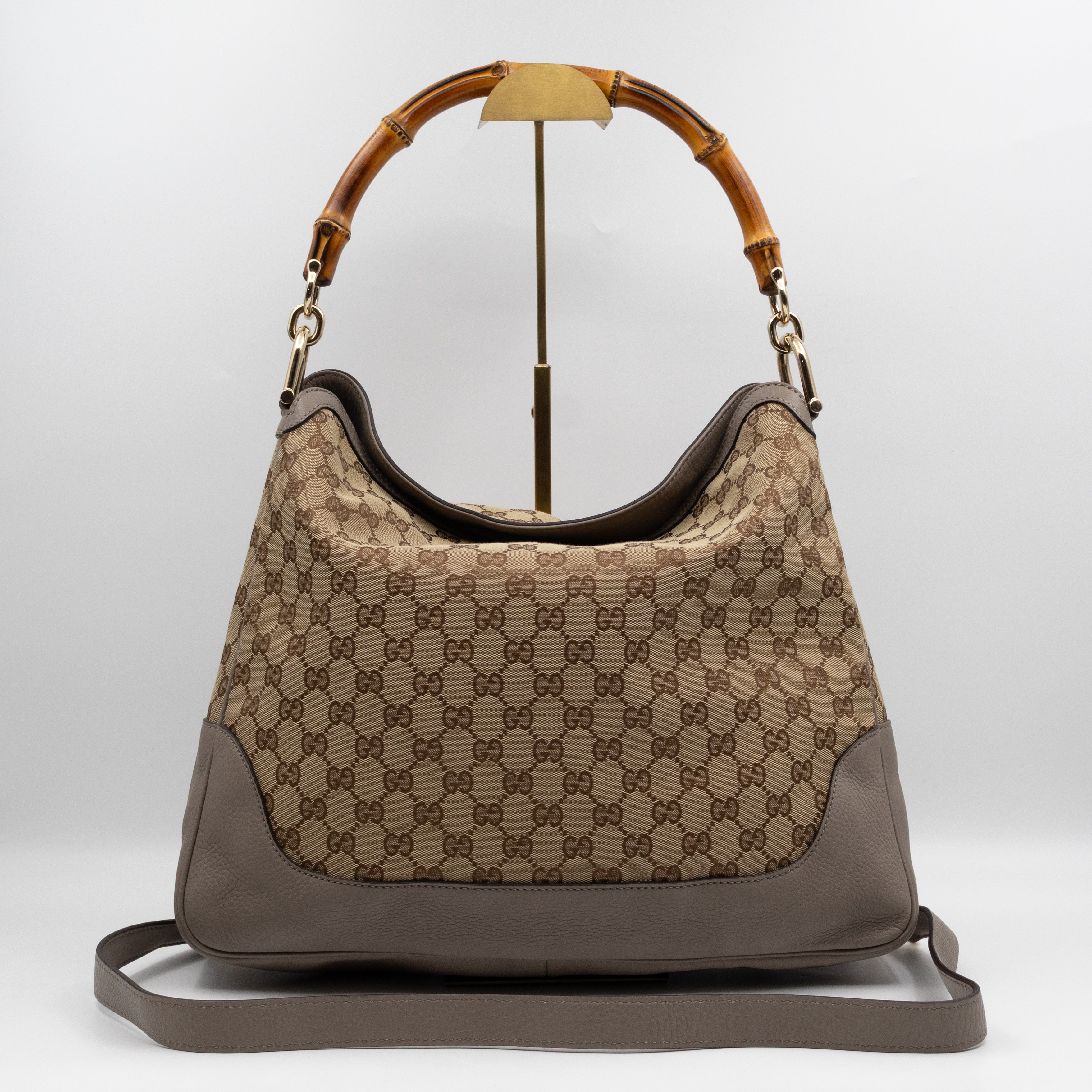 Diana Bamboo Handle Hobo Bag GG Canvas Grey Leather