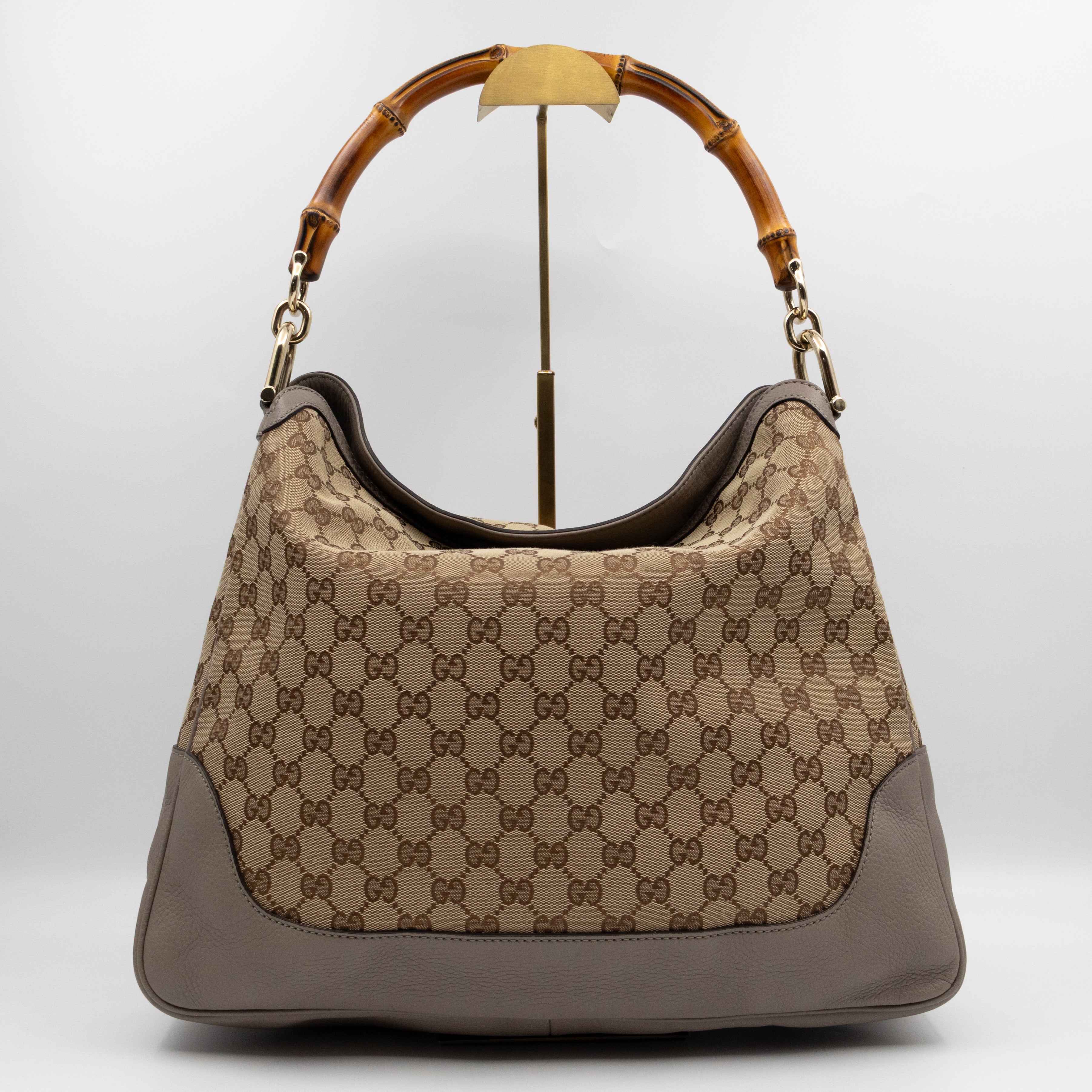 Diana Bamboo Handle Hobo Bag GG Canvas Grey Leather