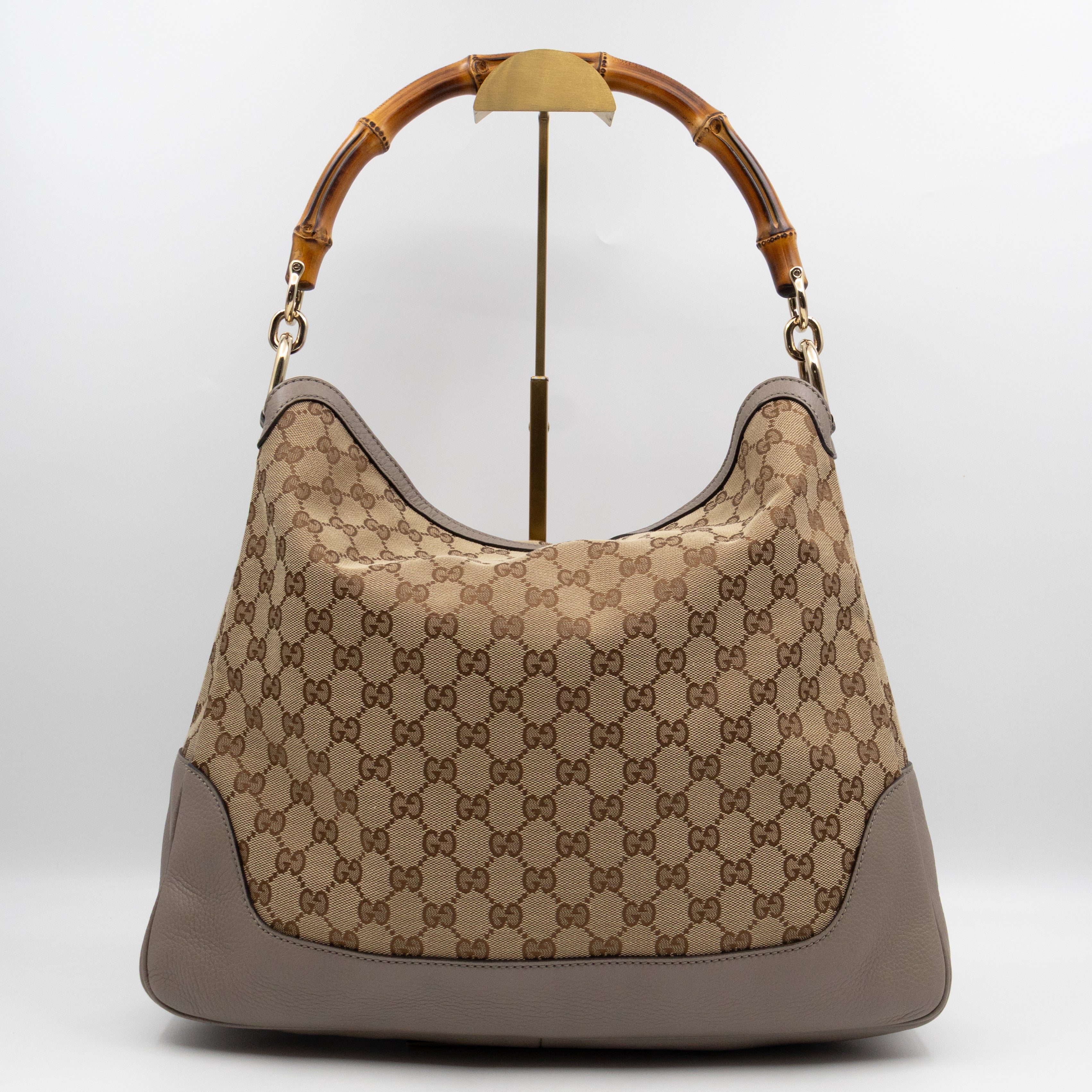 Diana Bamboo Handle Hobo Bag GG Canvas Grey Leather