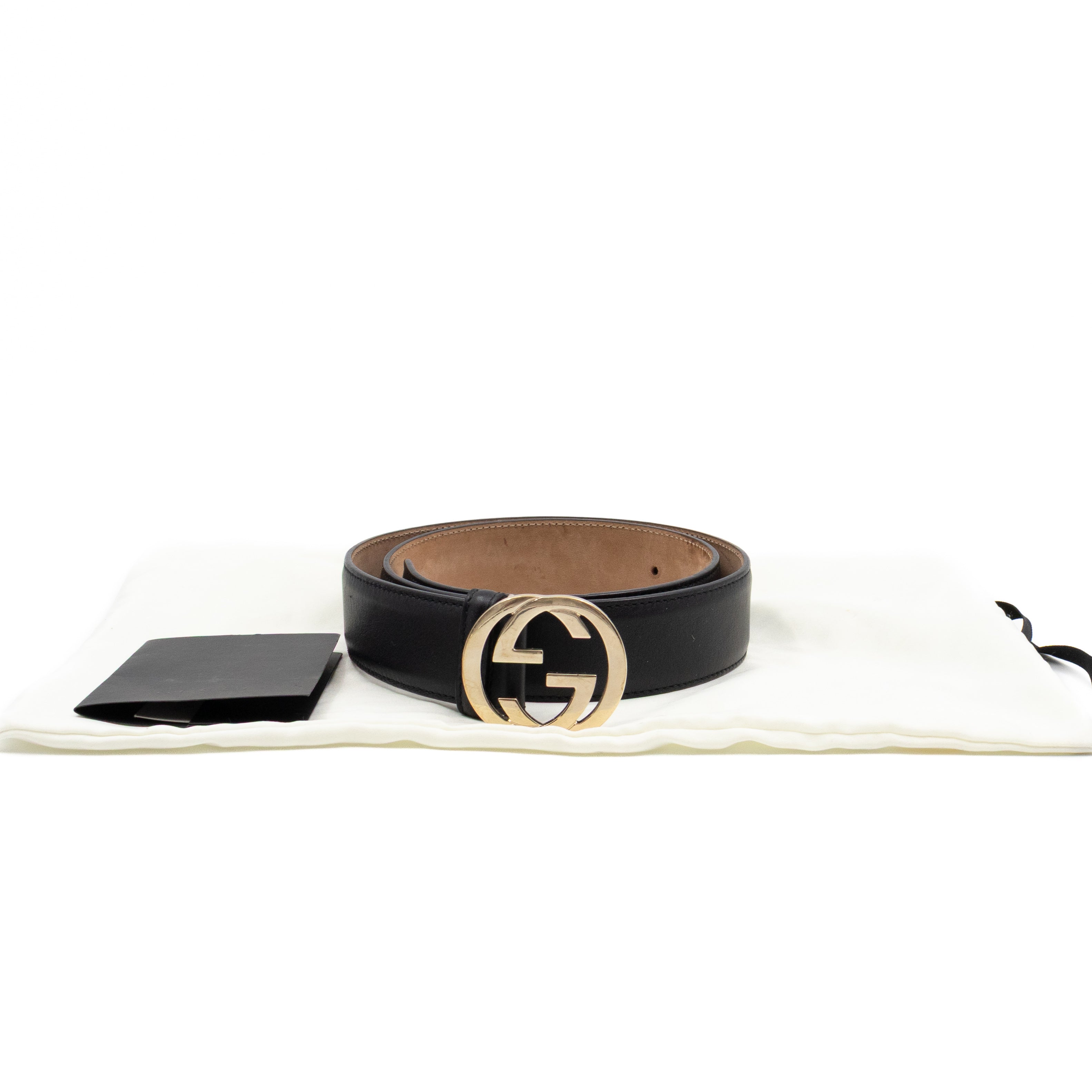 Interlocking G Buckle Belt Black Leather 85 cm