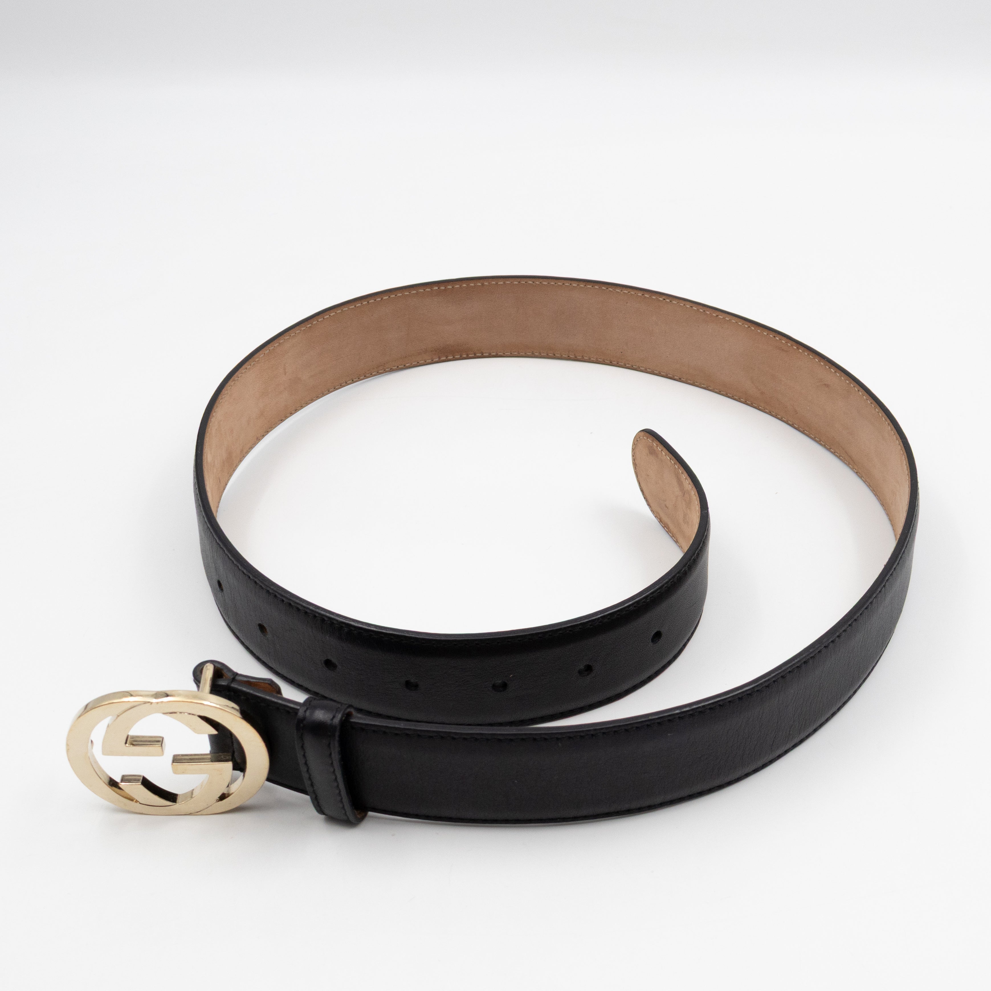 Interlocking G Buckle Belt Black Leather 85 cm