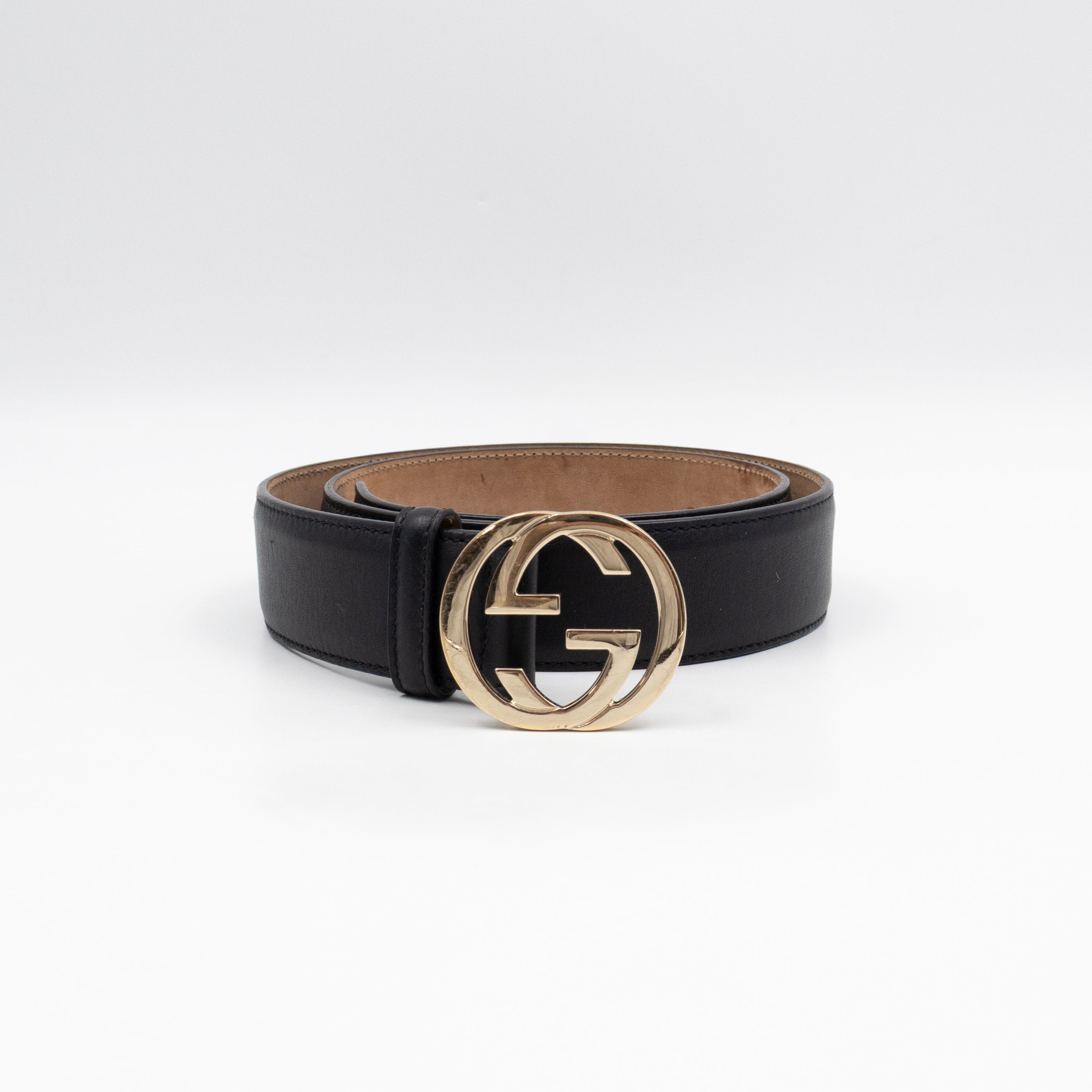 Interlocking G Buckle Belt Black Leather 85 cm