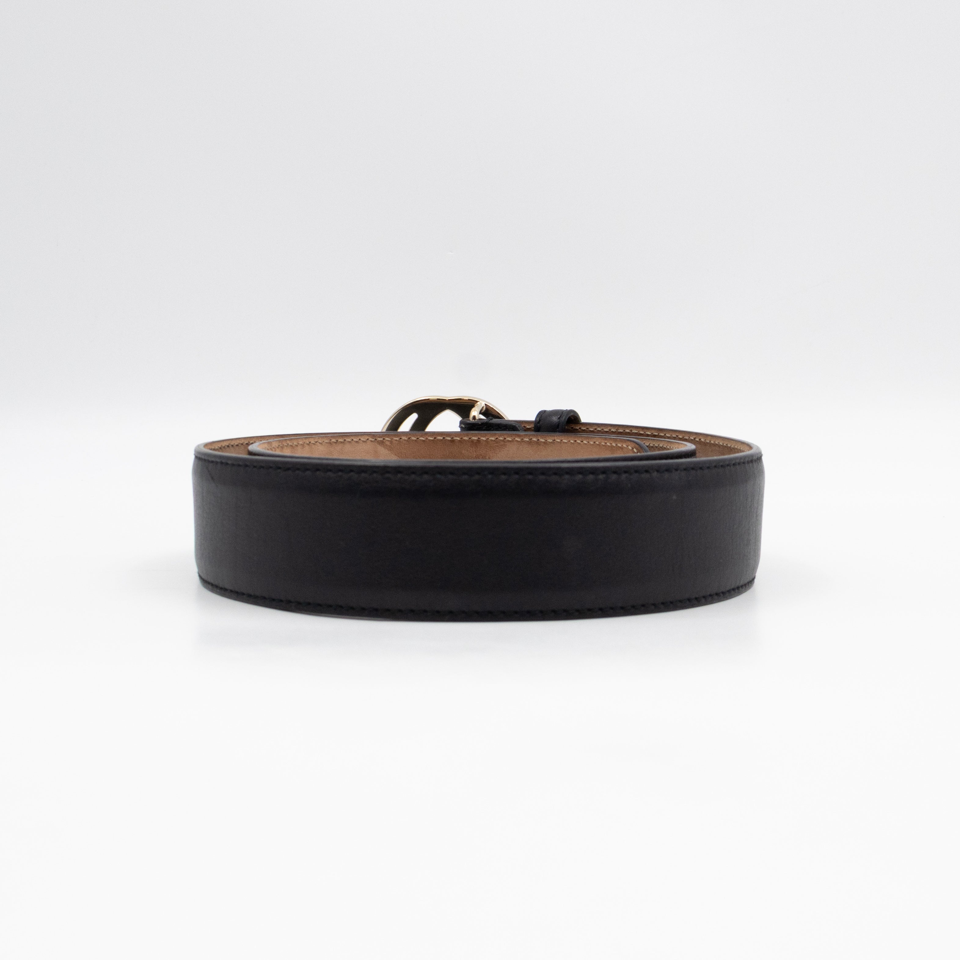 Interlocking G Buckle Belt Black Leather 85 cm