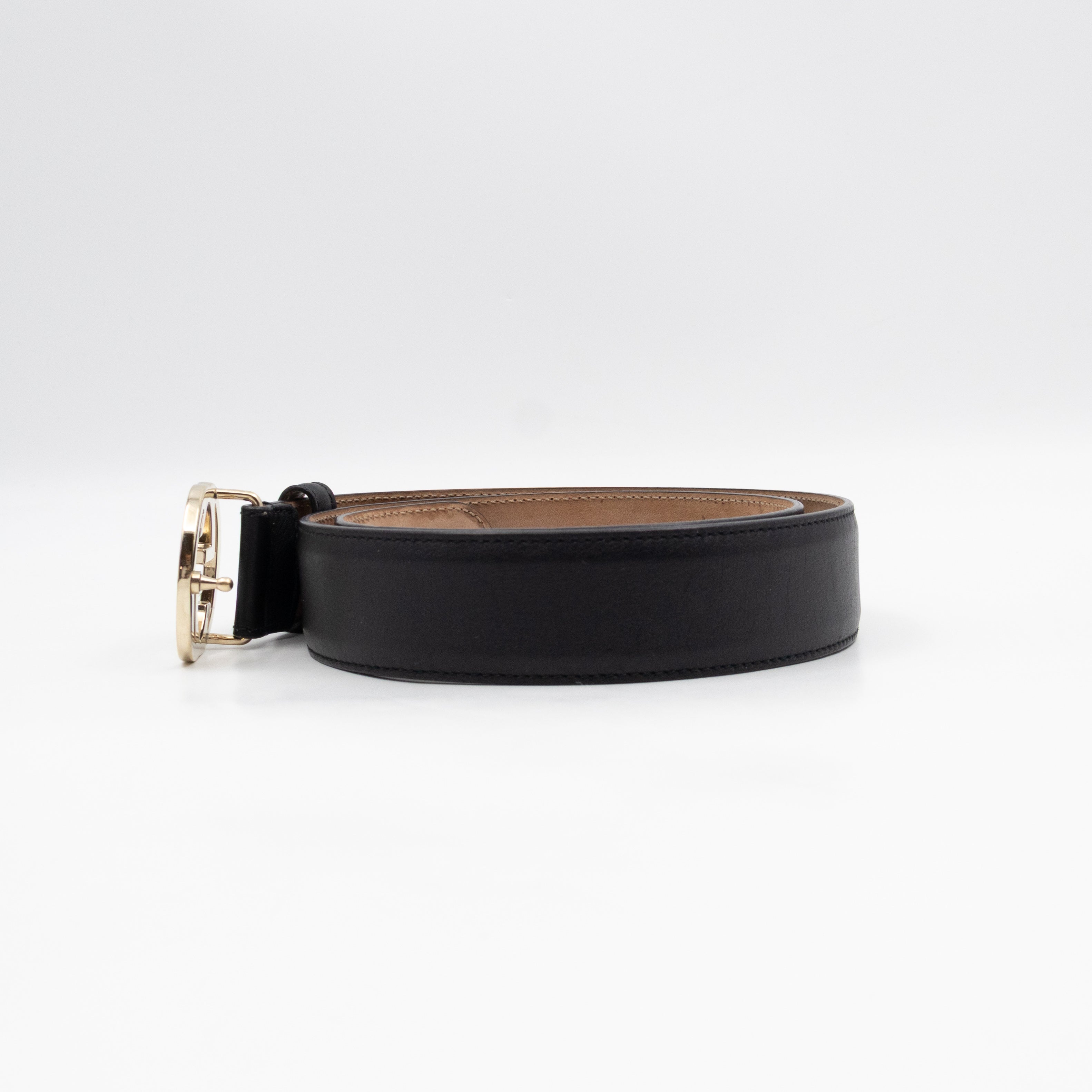 Interlocking G Buckle Belt Black Leather 85 cm