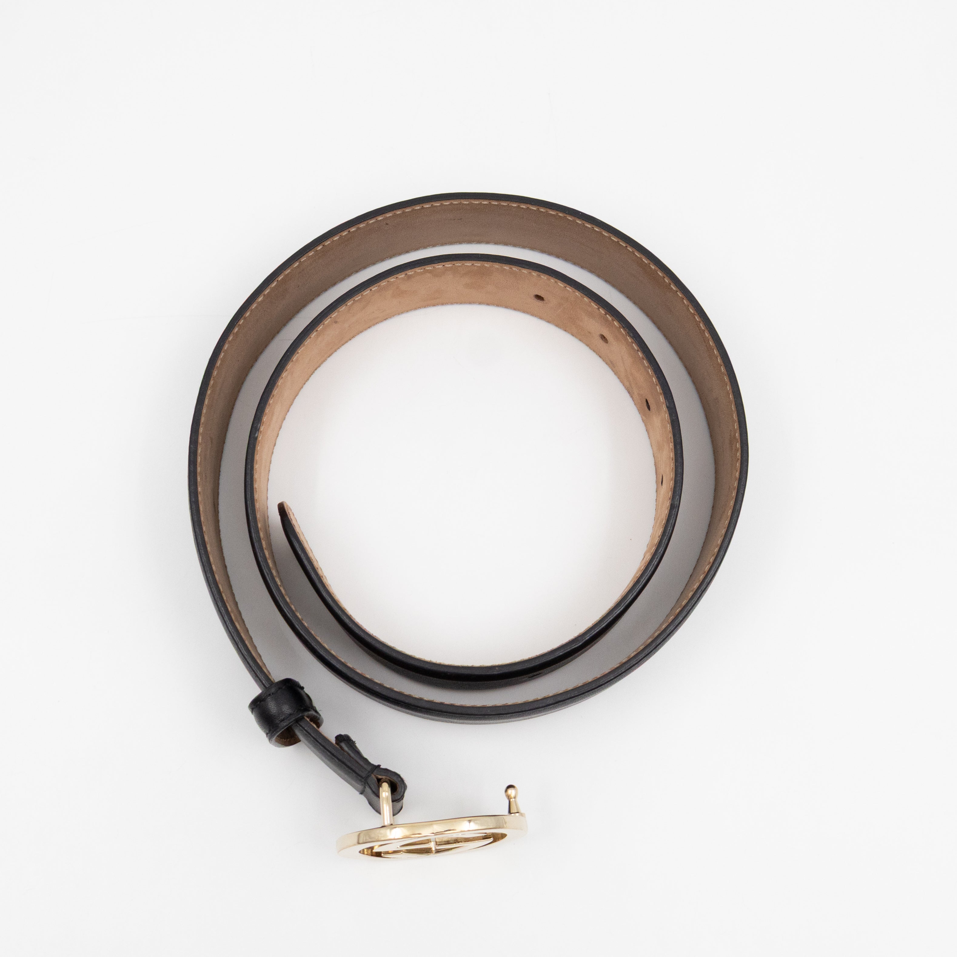 Interlocking G Buckle Belt Black Leather 85 cm