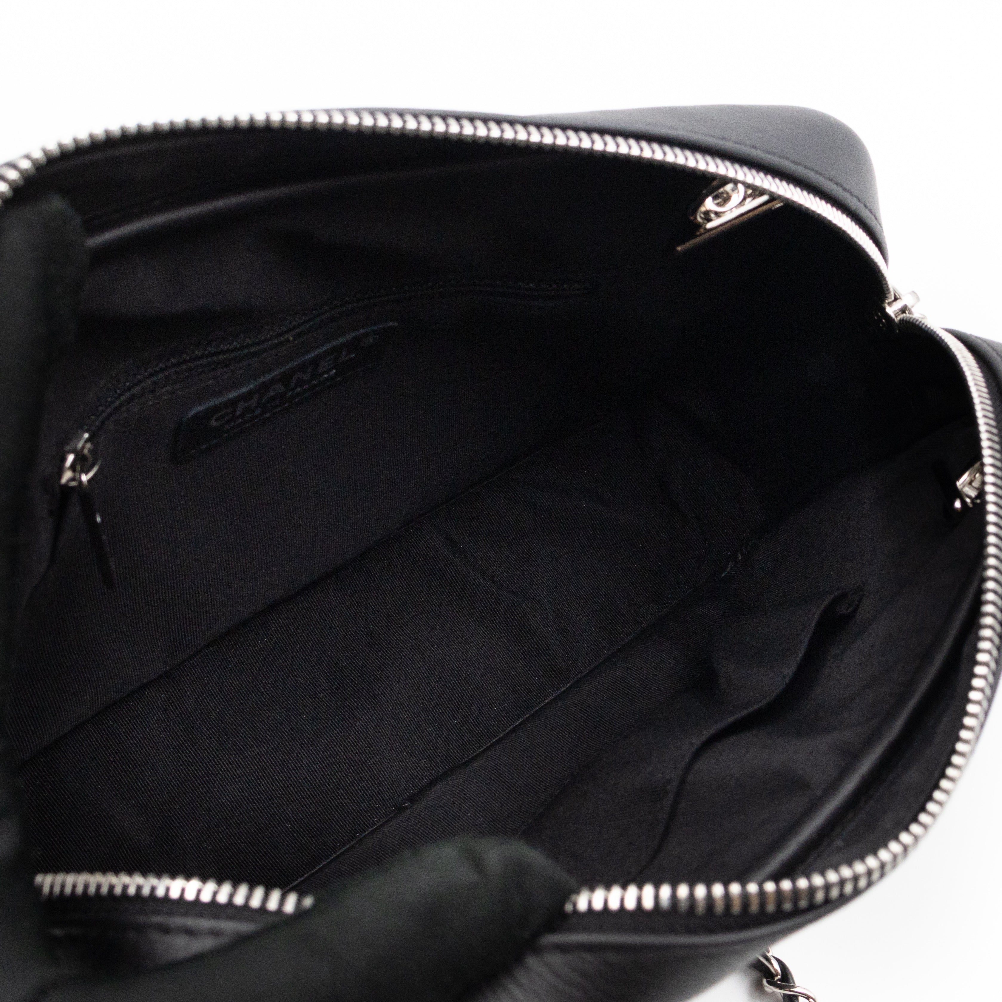 Camera Case Diagonal Chevron Black Calfskin Leather