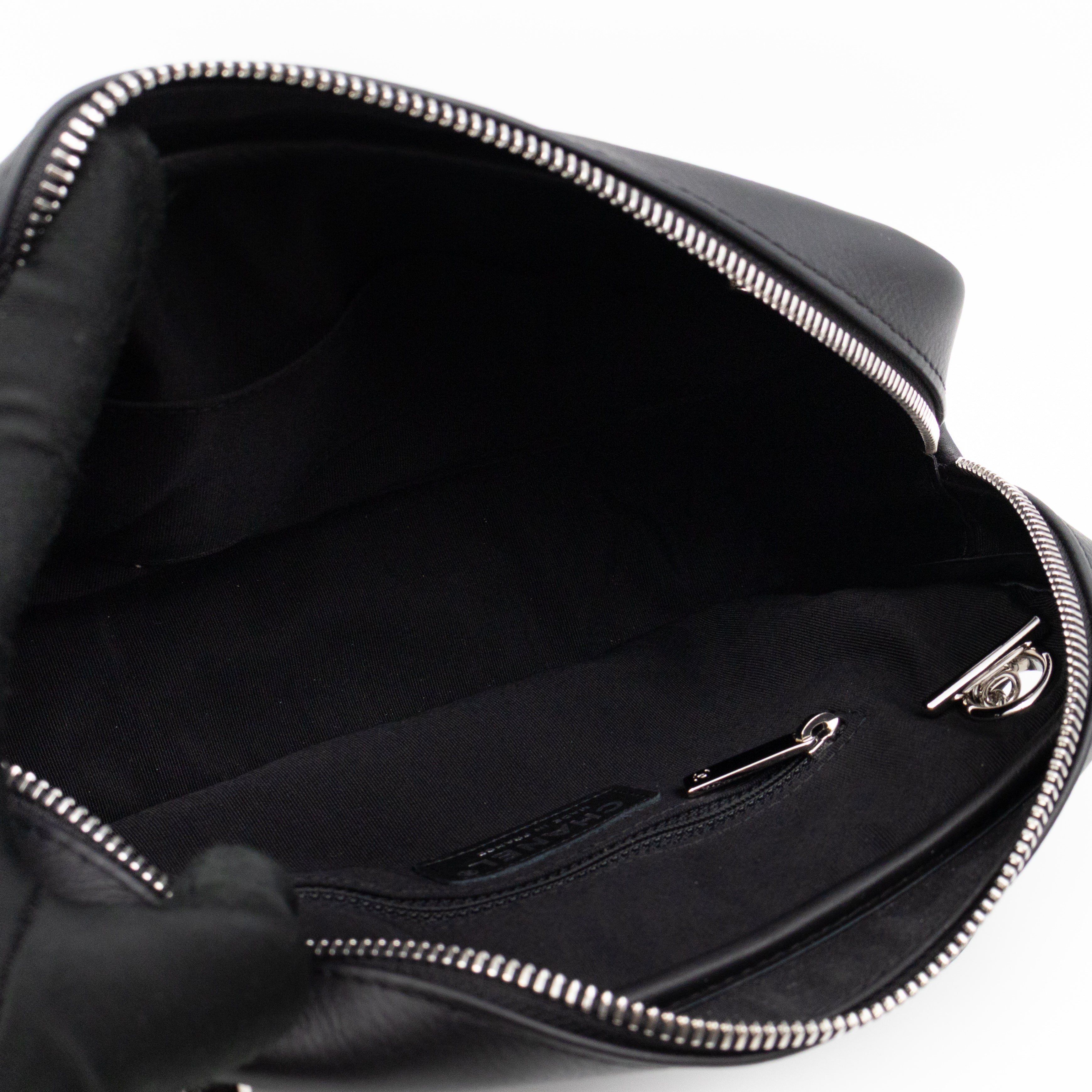 Camera Case Diagonal Chevron Black Calfskin Leather