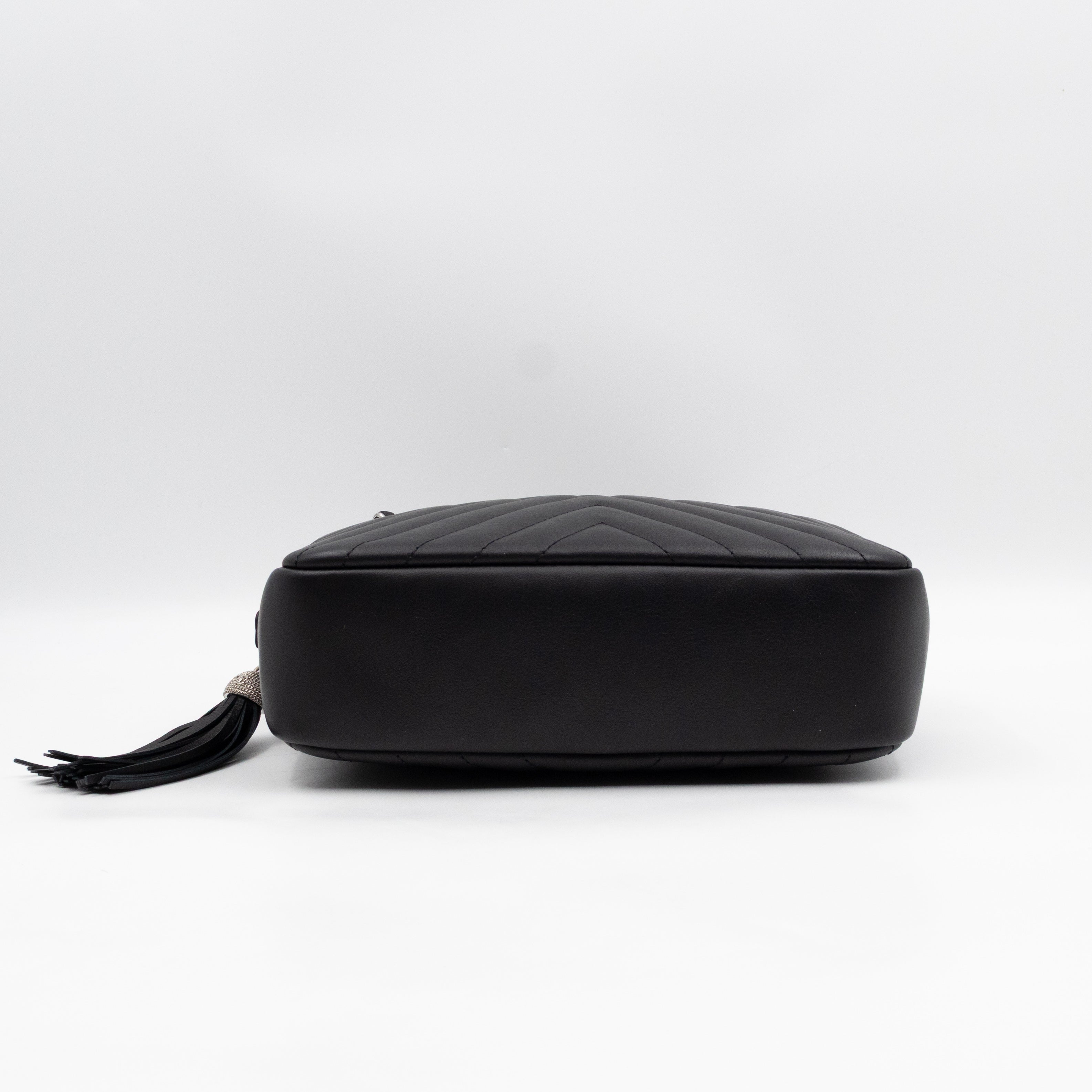 Camera Case Diagonal Chevron Black Calfskin Leather