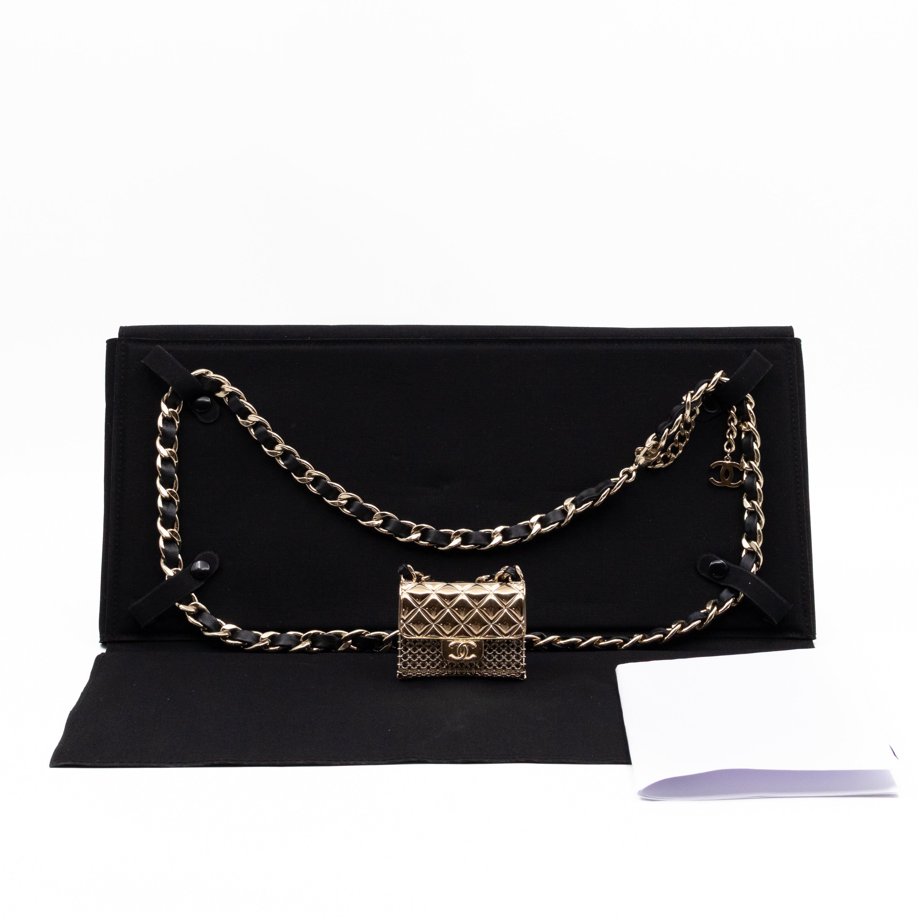 Leather Chain Necklace & Belt with Bag Charm Gold