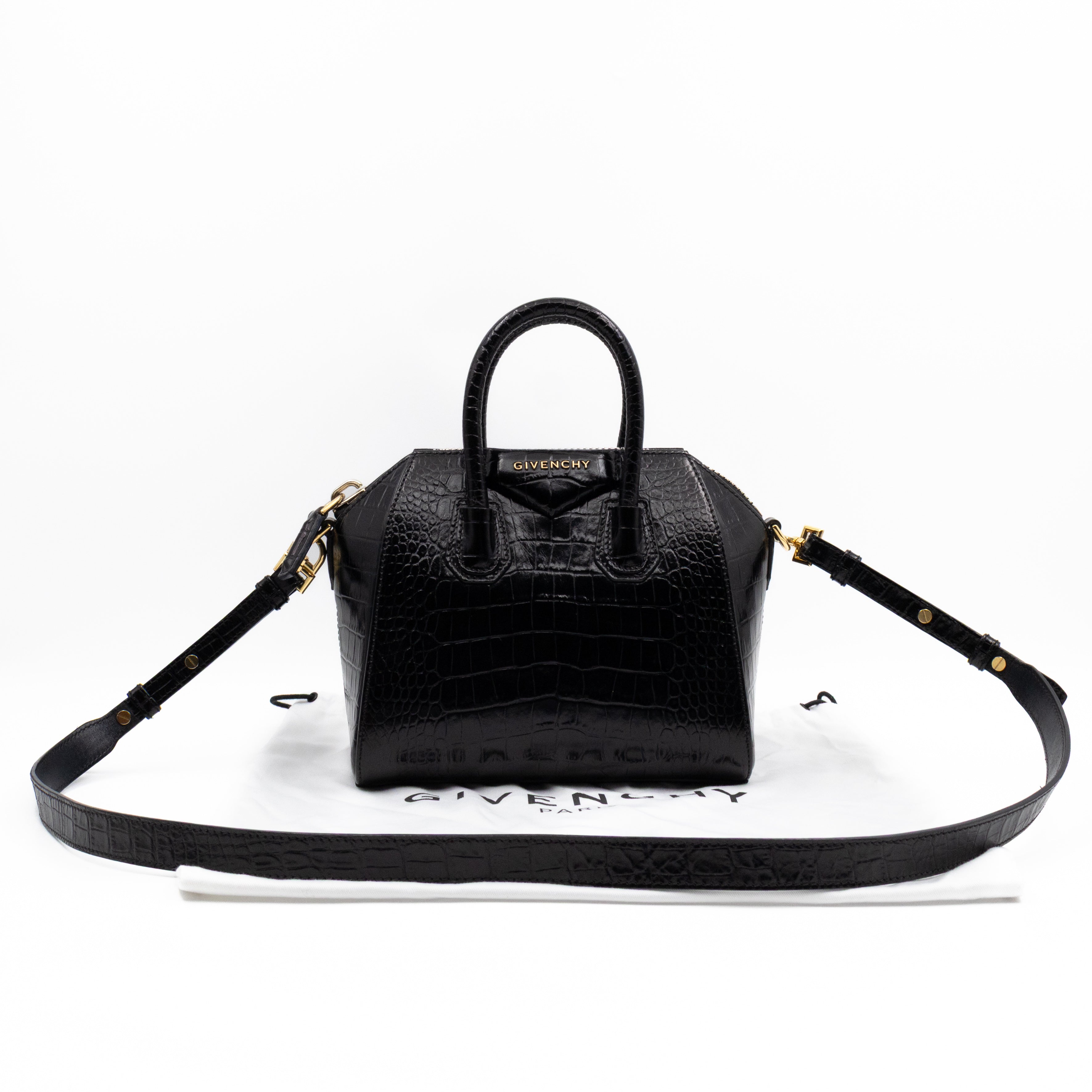 Antigona Mini Black Croc Embossed Leather