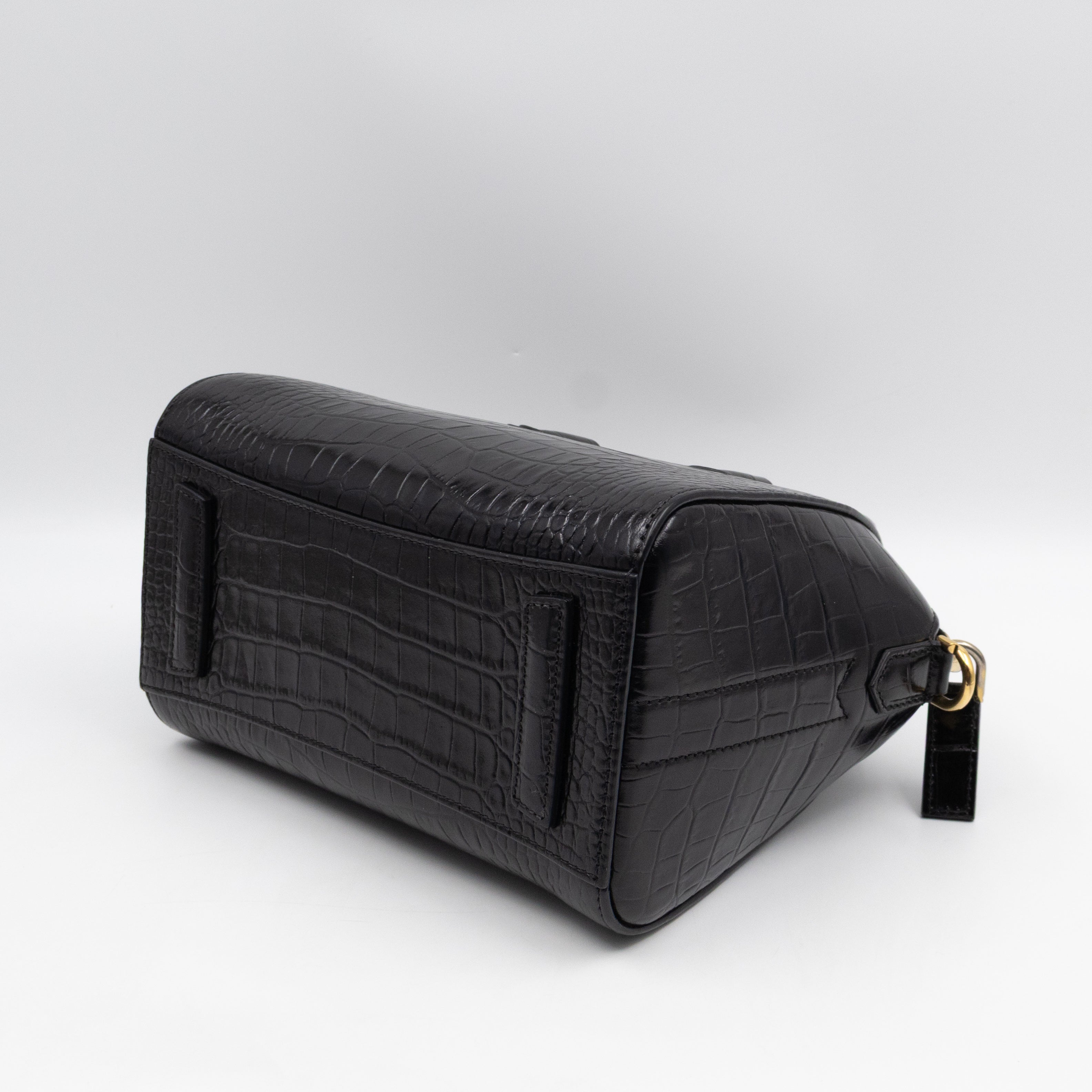 Antigona Mini Black Croc Embossed Leather