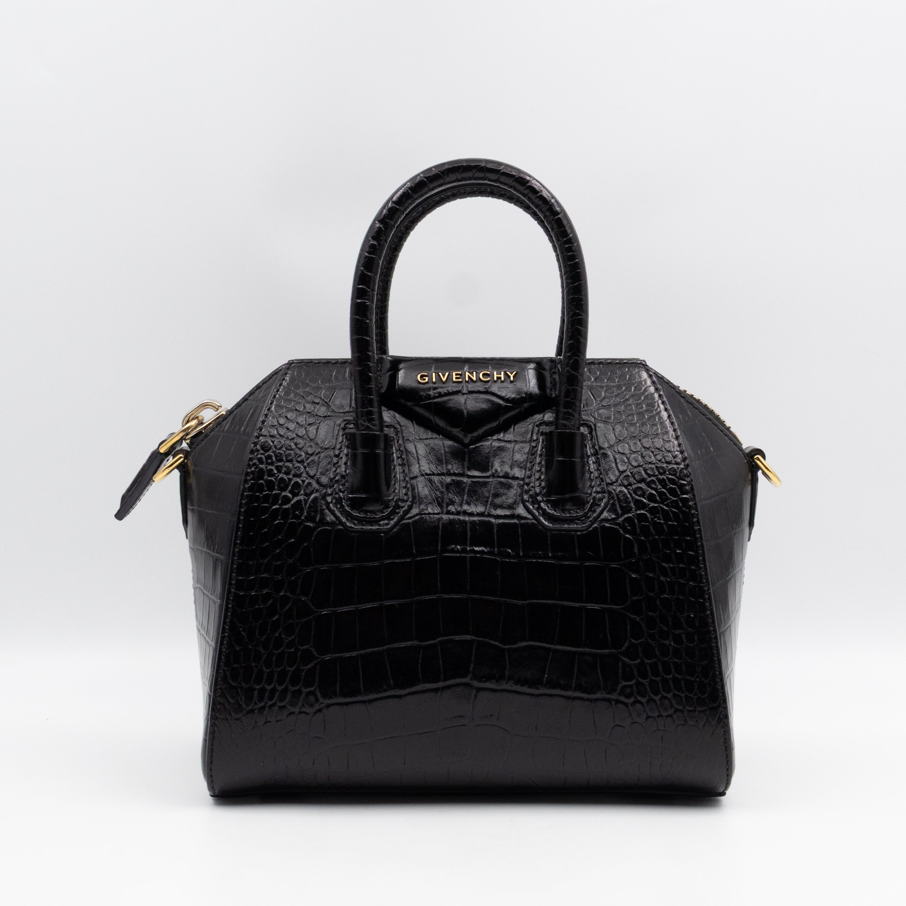 Antigona Mini Black Croc Embossed Leather