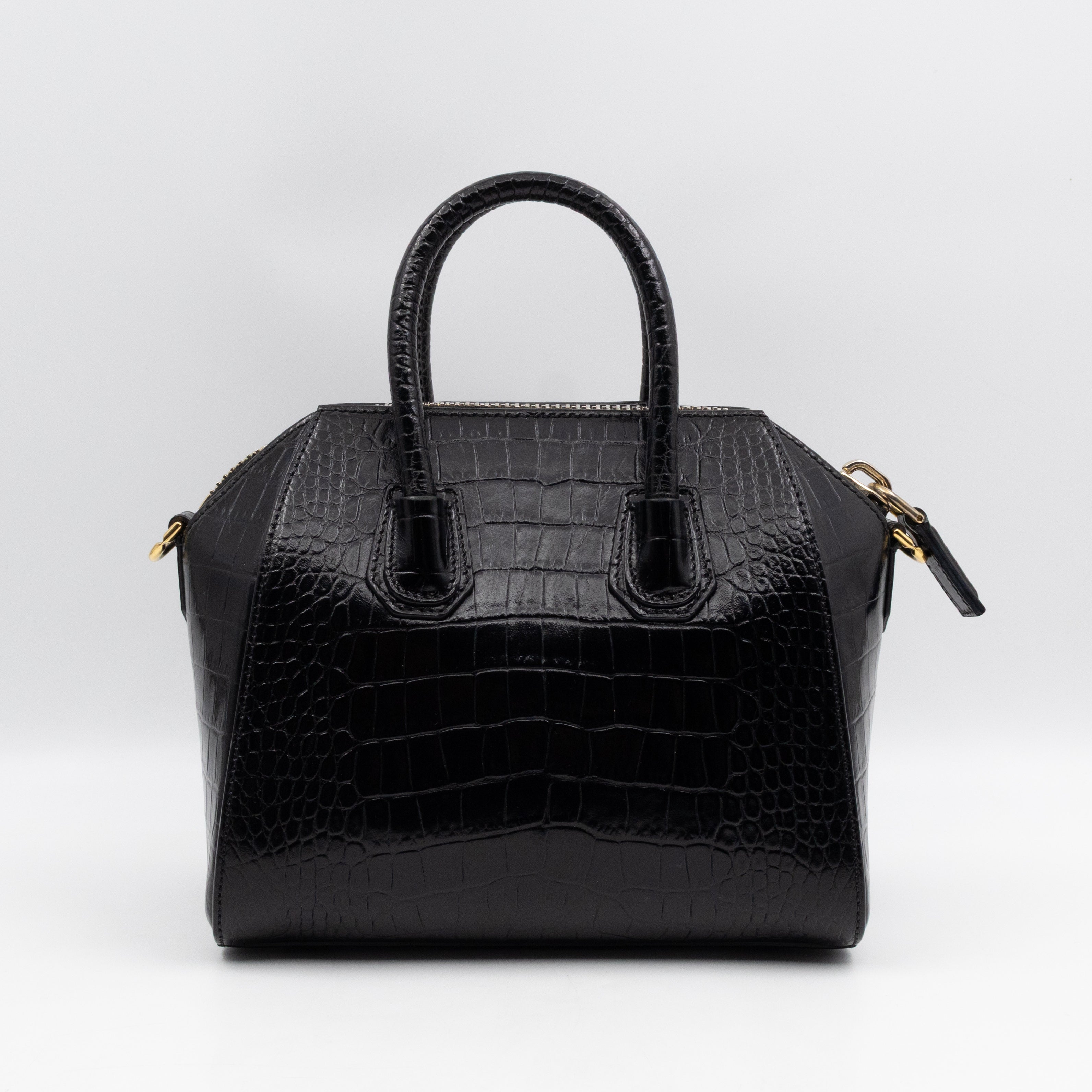 Antigona Mini Black Croc Embossed Leather
