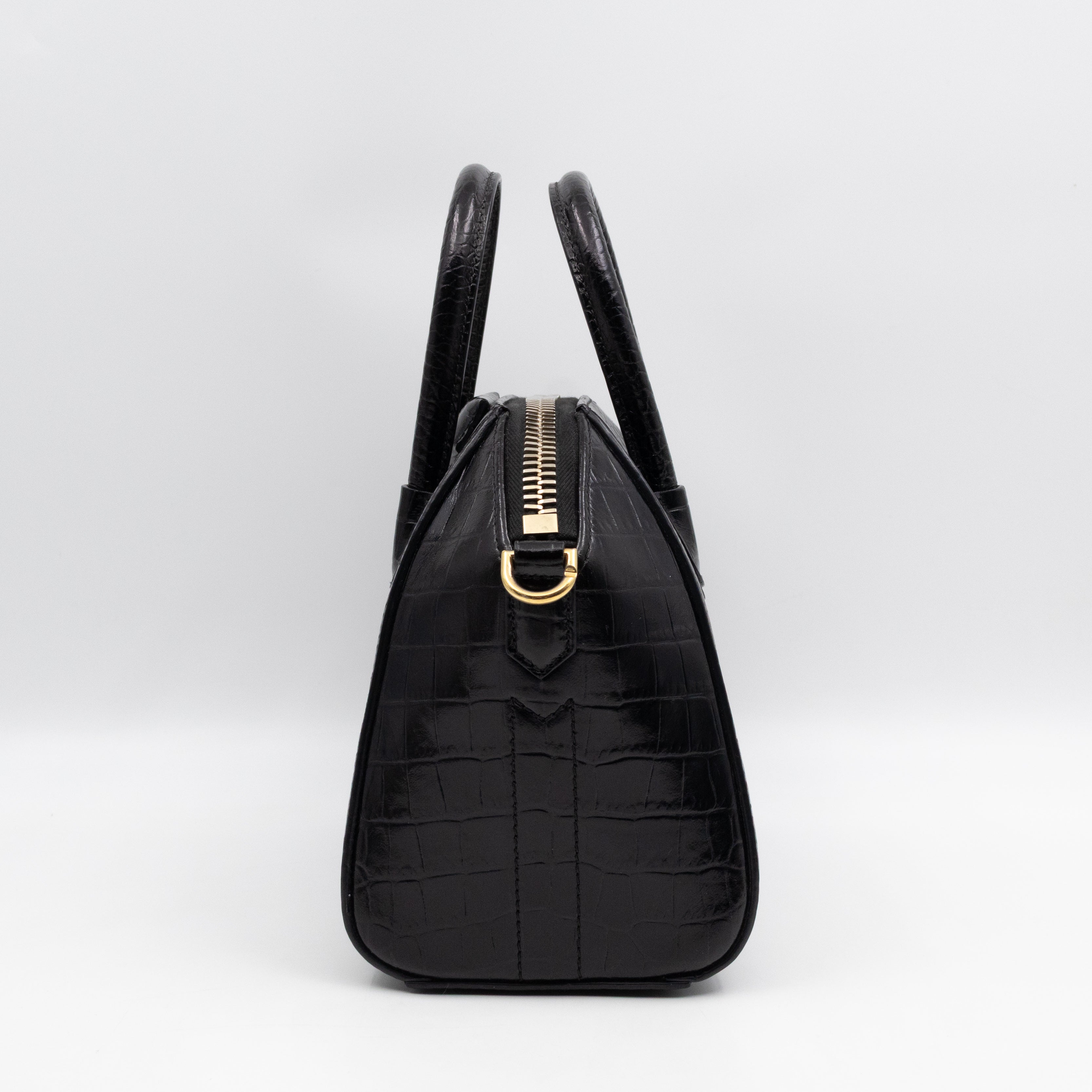 Antigona Mini Black Croc Embossed Leather