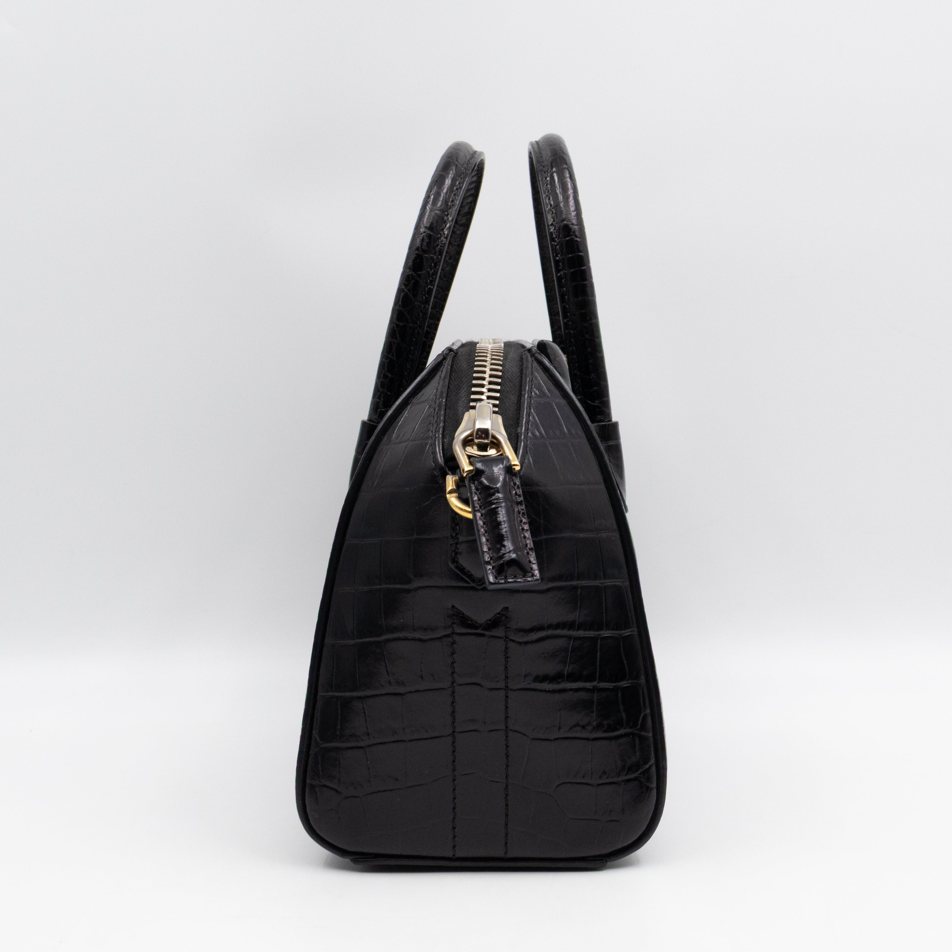 Antigona Mini Black Croc Embossed Leather