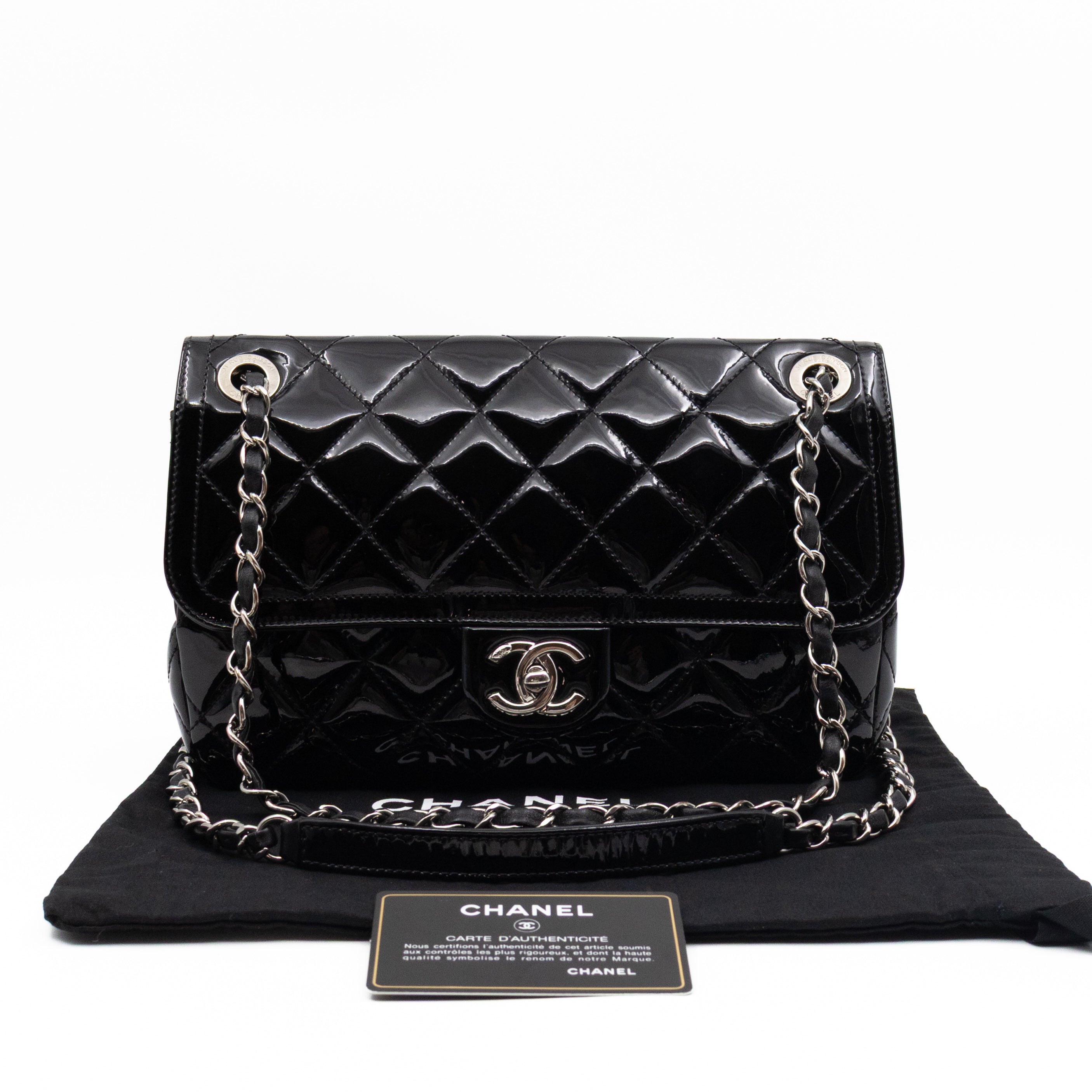 Coco Shine Single Flap Bag Black Patent Leather