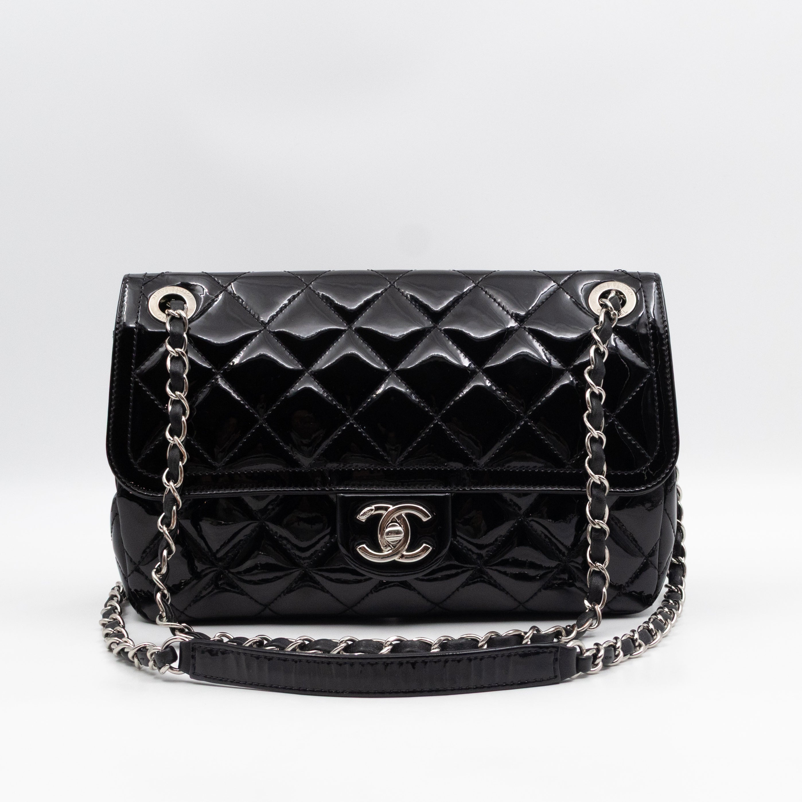 Coco Shine Single Flap Bag Black Patent Leather