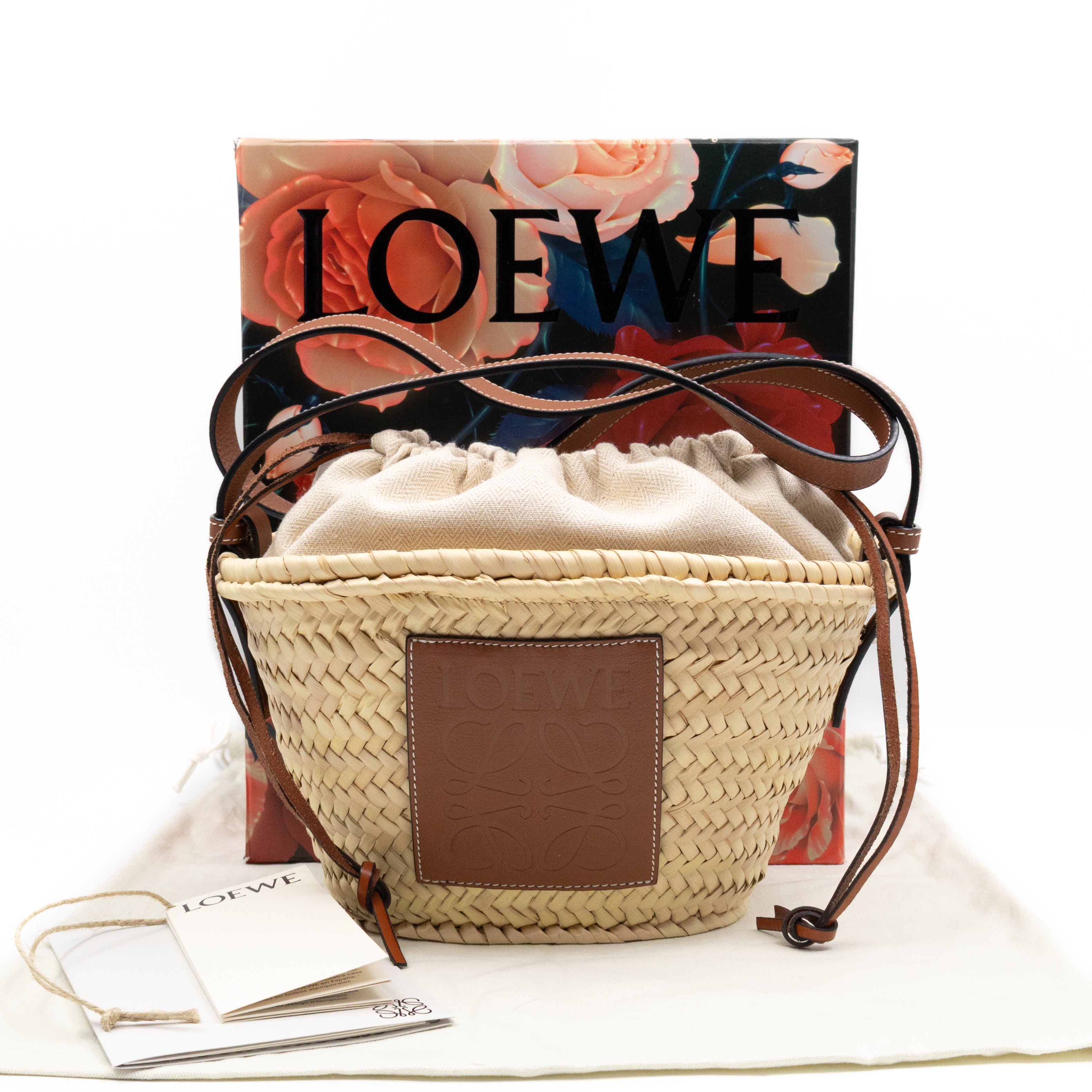 Mini Drawstring Bucket Bag Brown Calfskin Leather