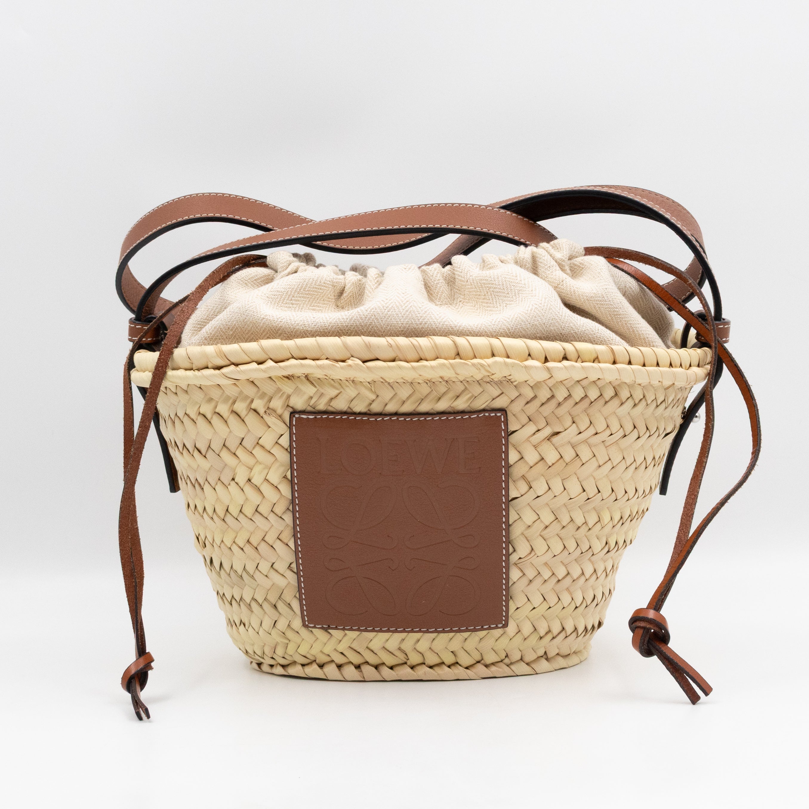Mini Drawstring Bucket Bag Brown Calfskin Leather