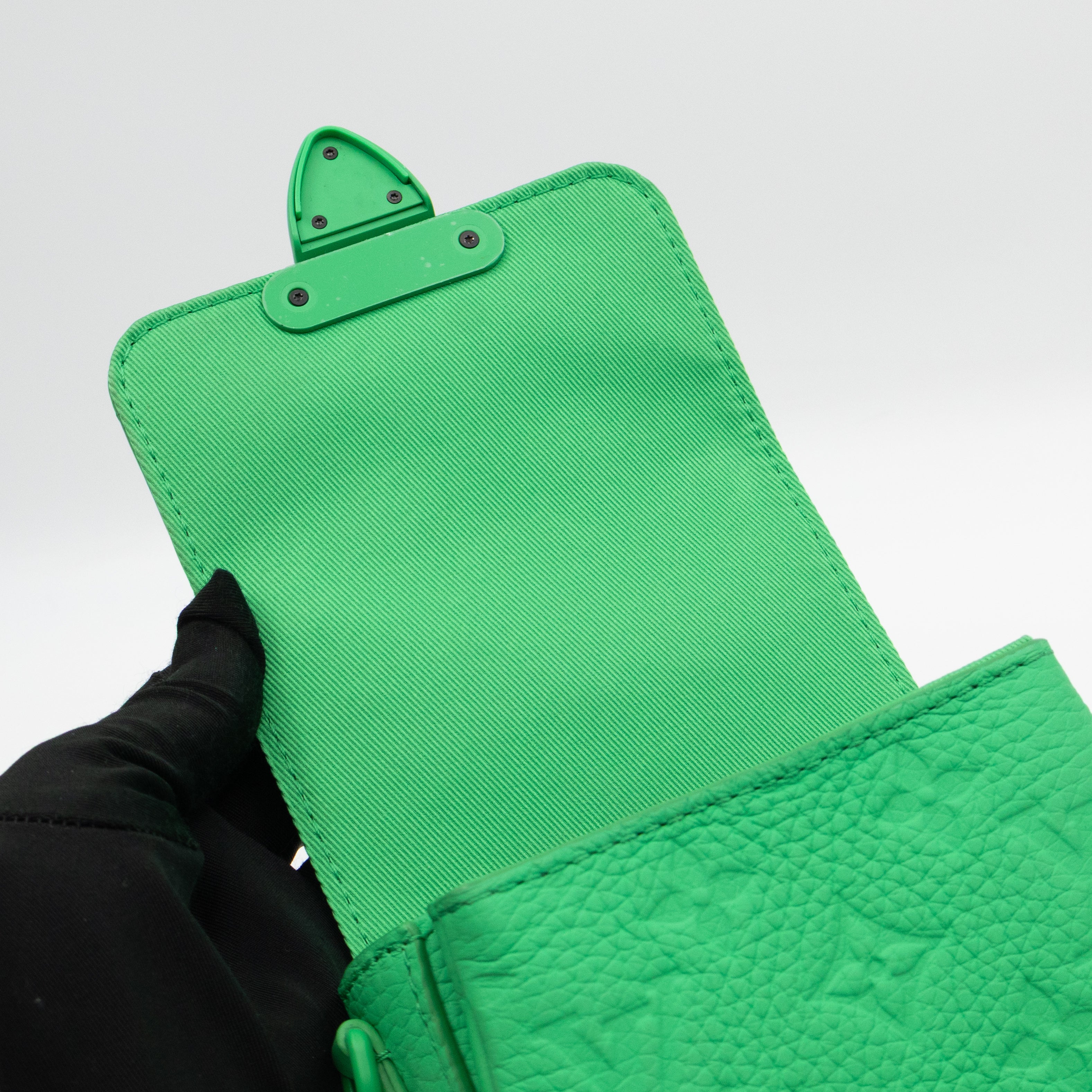 S-Lock Vertical Wallet Green Taurillon Monogram Leather