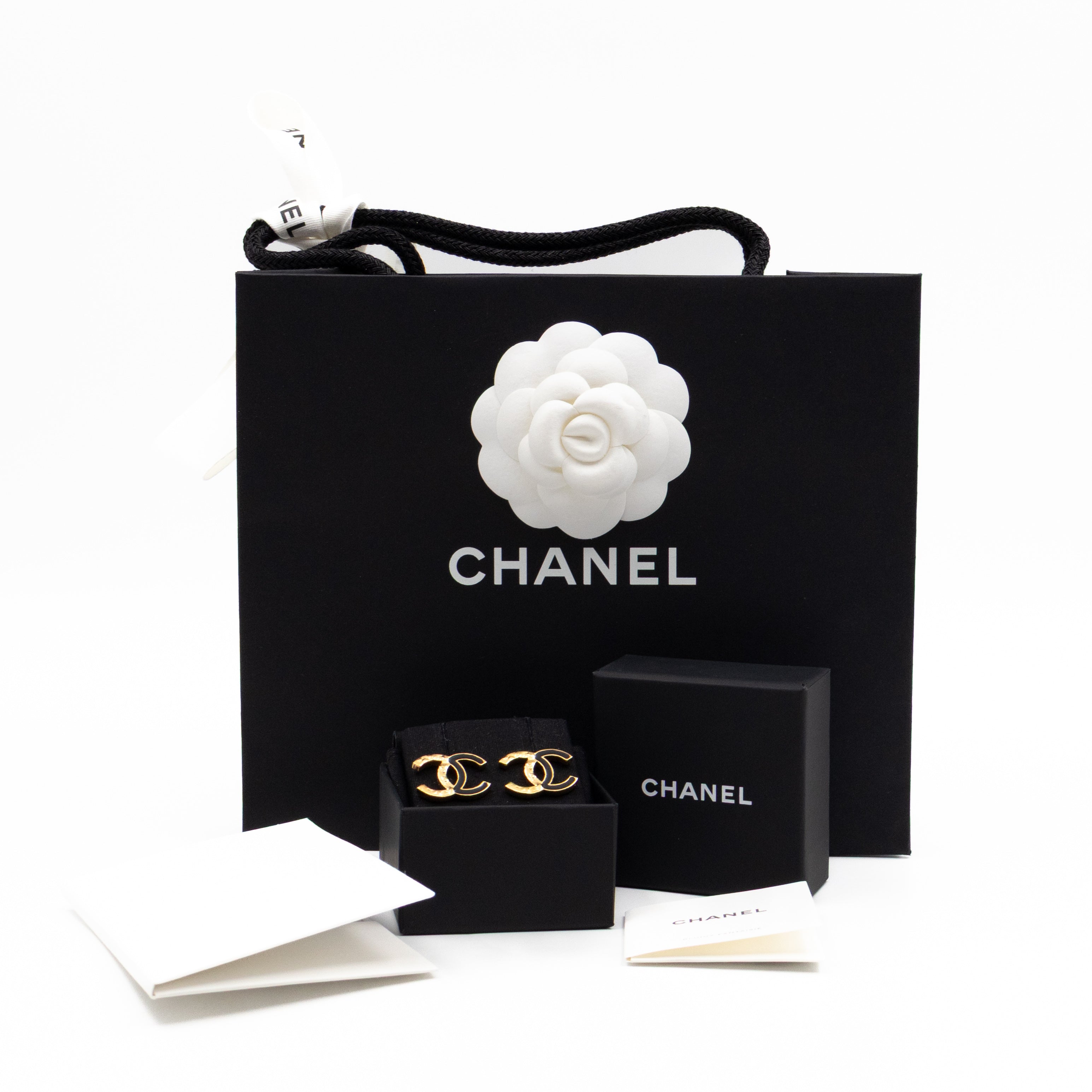 CC Black Enamel Gold Earrings