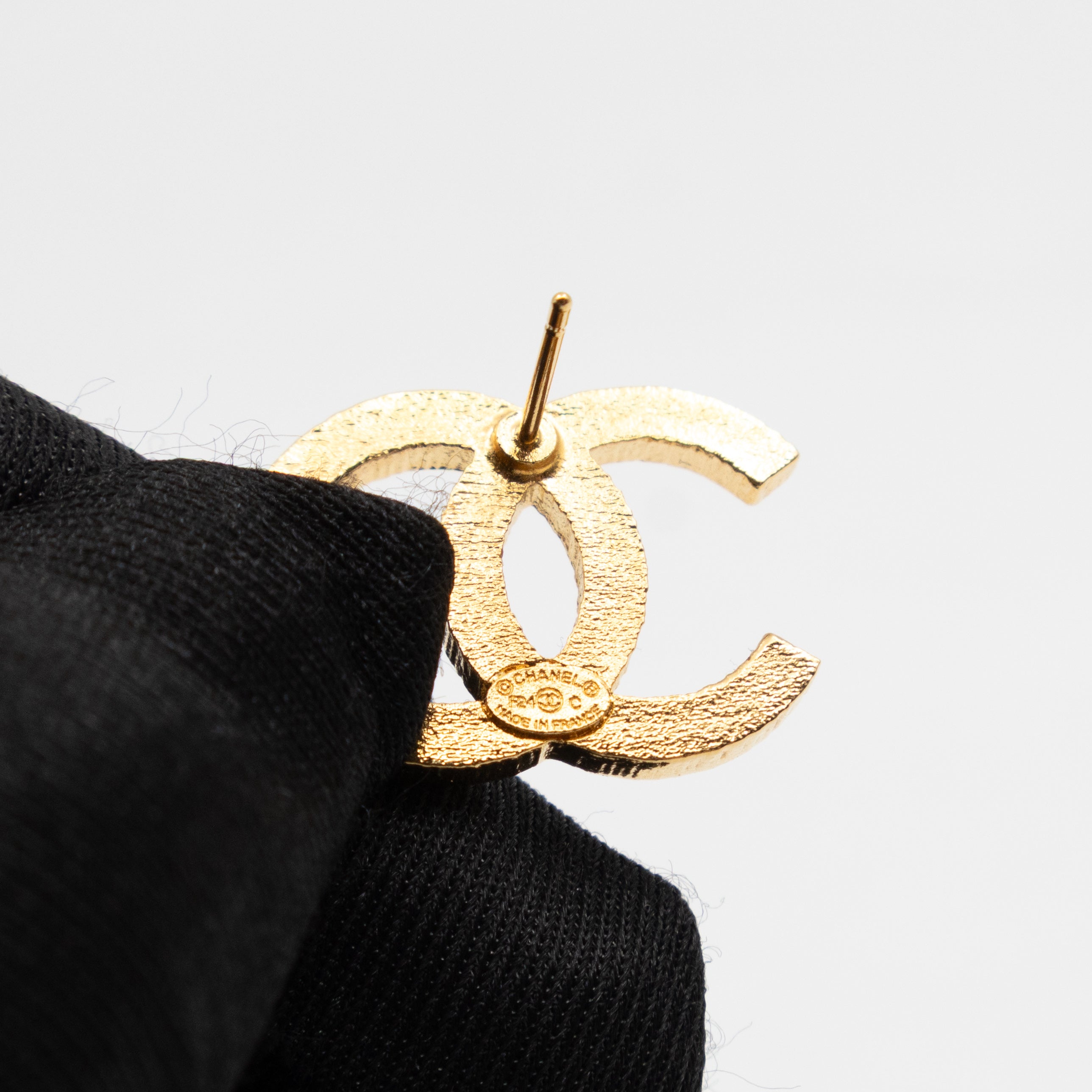 CC Black Enamel Gold Earrings