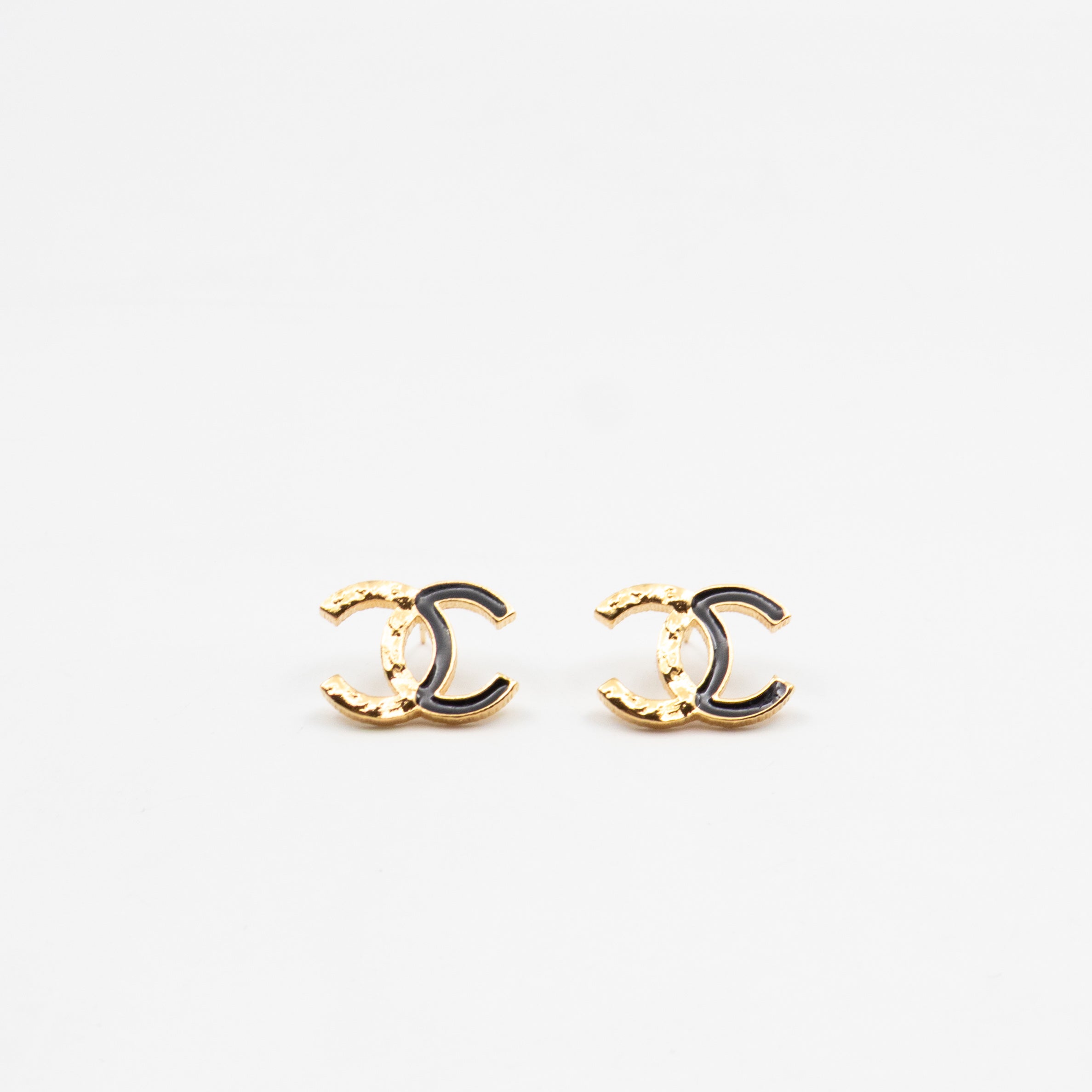 CC Black Enamel Gold Earrings