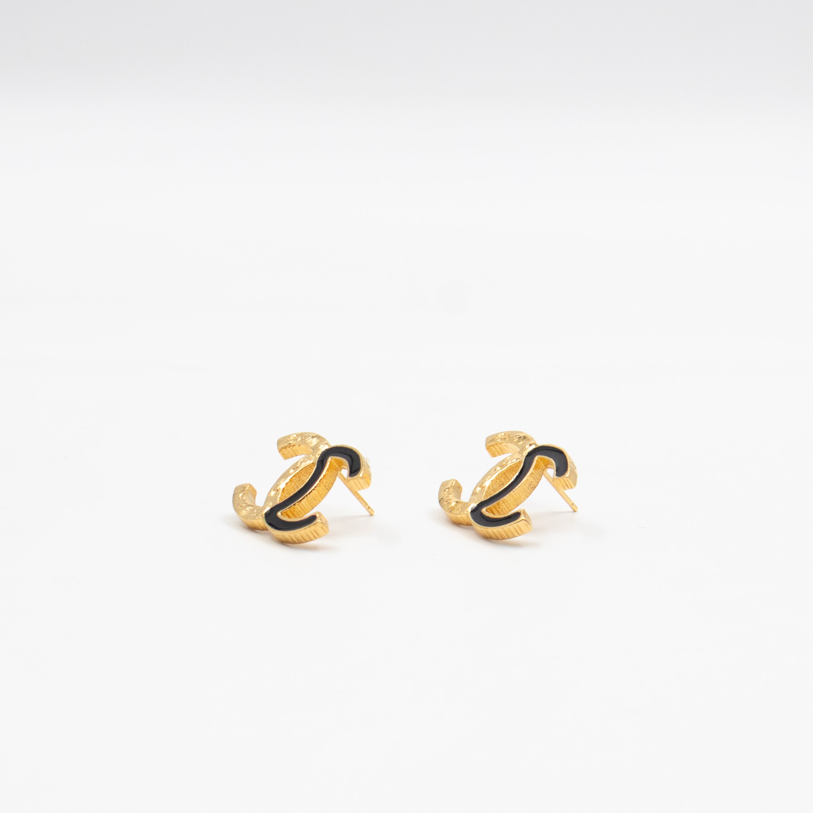 CC Black Enamel Gold Earrings