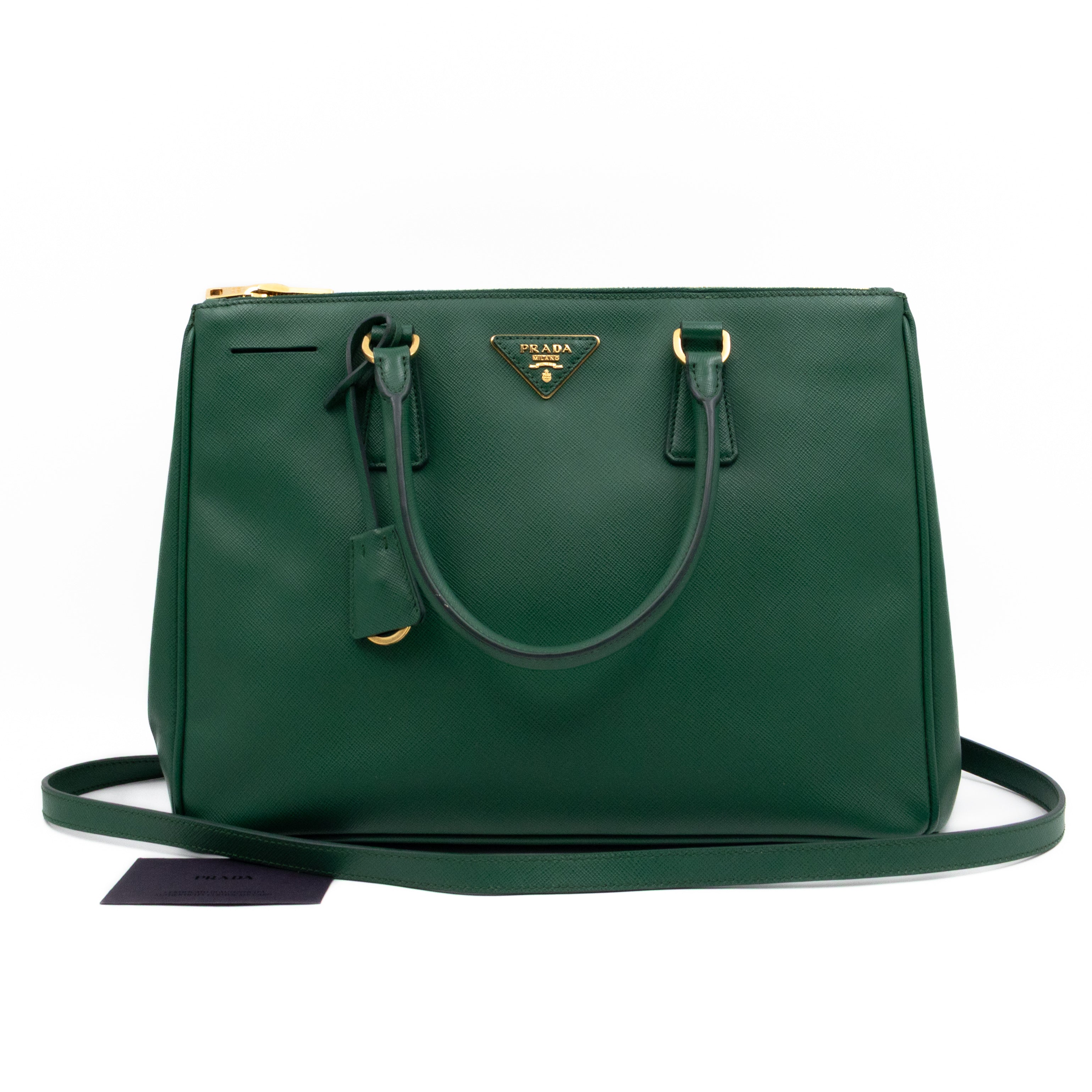 Prada Galleria Large Double Zip Biliardo Green Saffiano Leather 