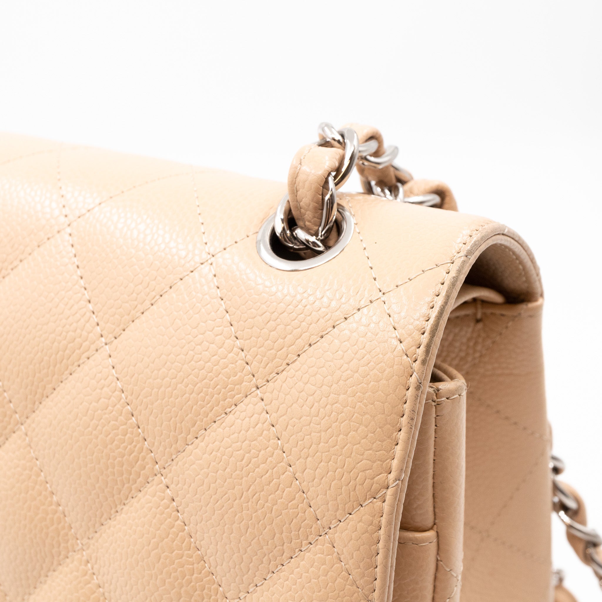 Classic Double Flap Jumbo Beige Caviar Leather
