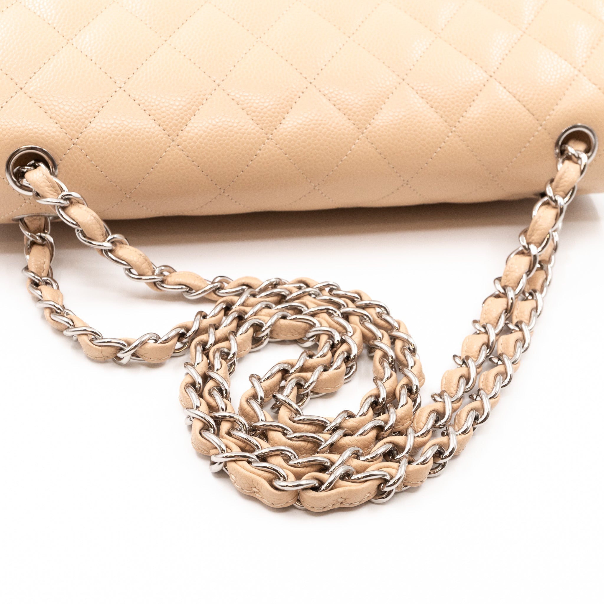 Classic Double Flap Jumbo Beige Caviar Leather