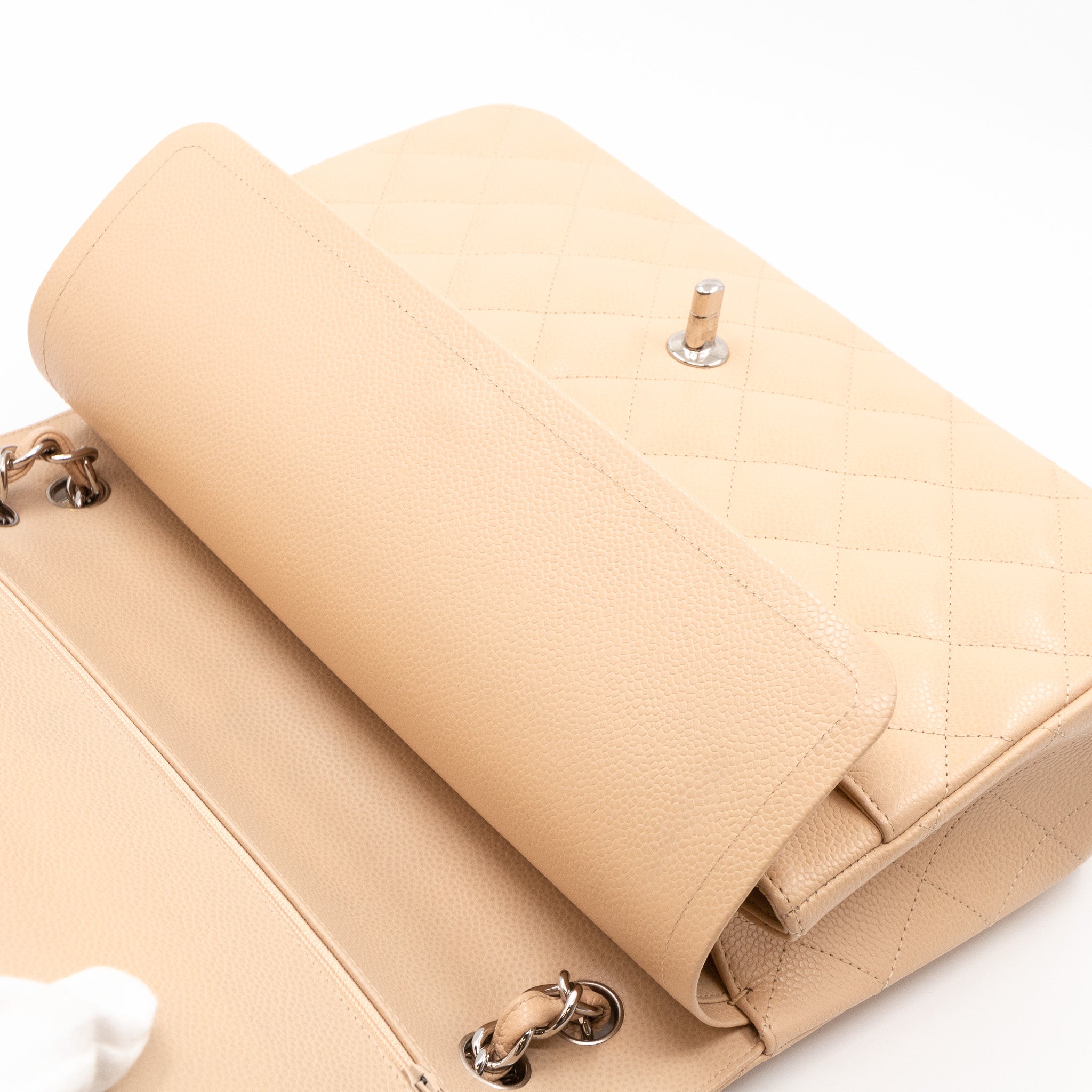 Classic Double Flap Jumbo Beige Caviar Leather