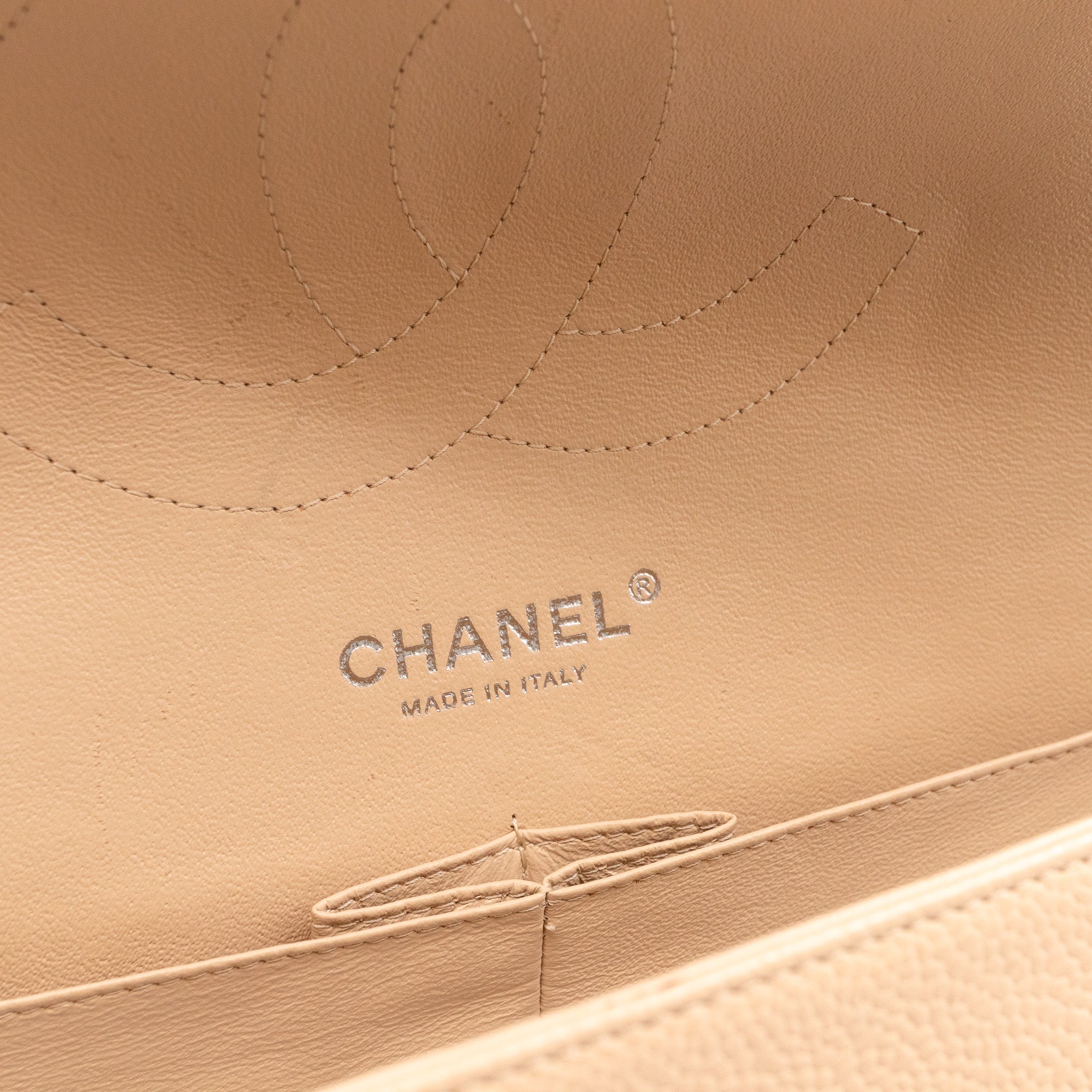 Classic Double Flap Jumbo Beige Caviar Leather