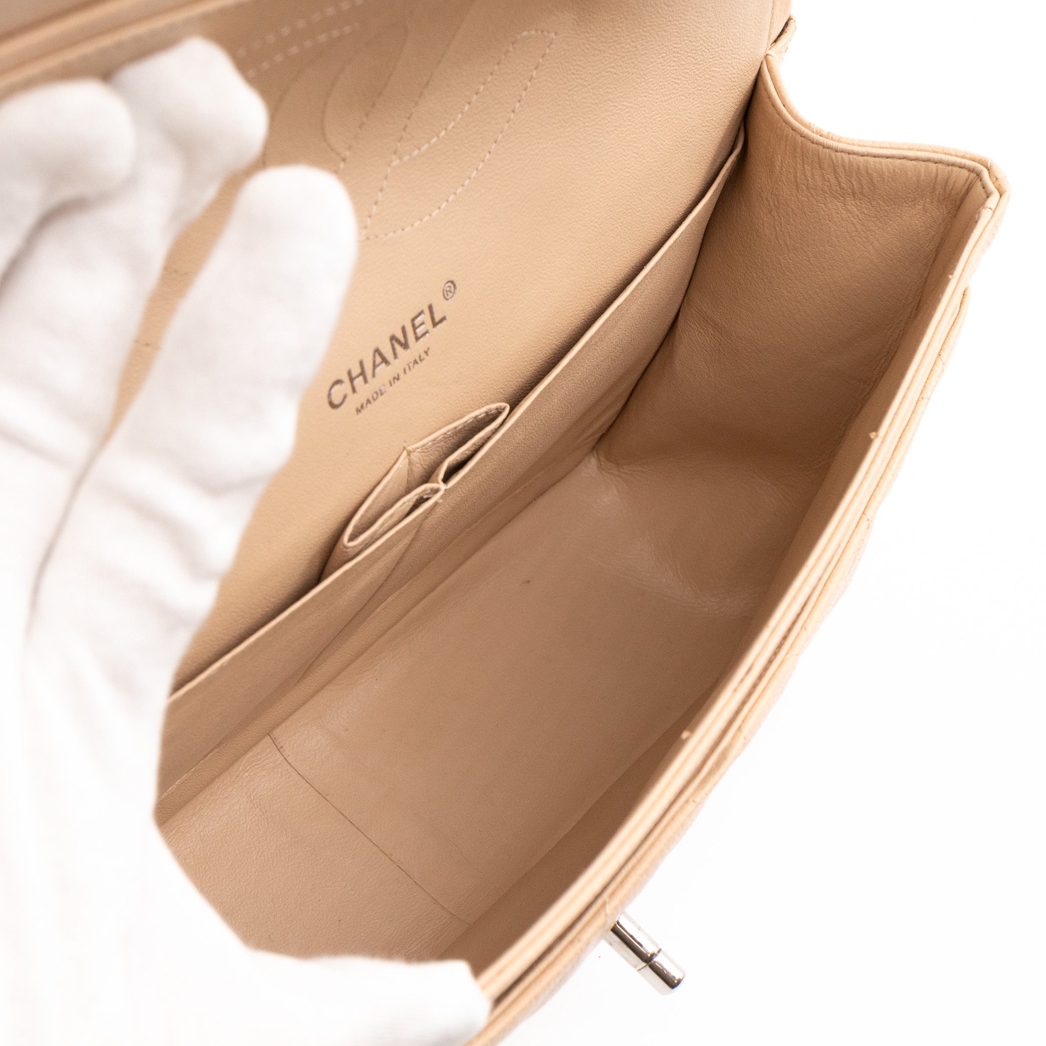 Classic Double Flap Jumbo Beige Caviar Leather