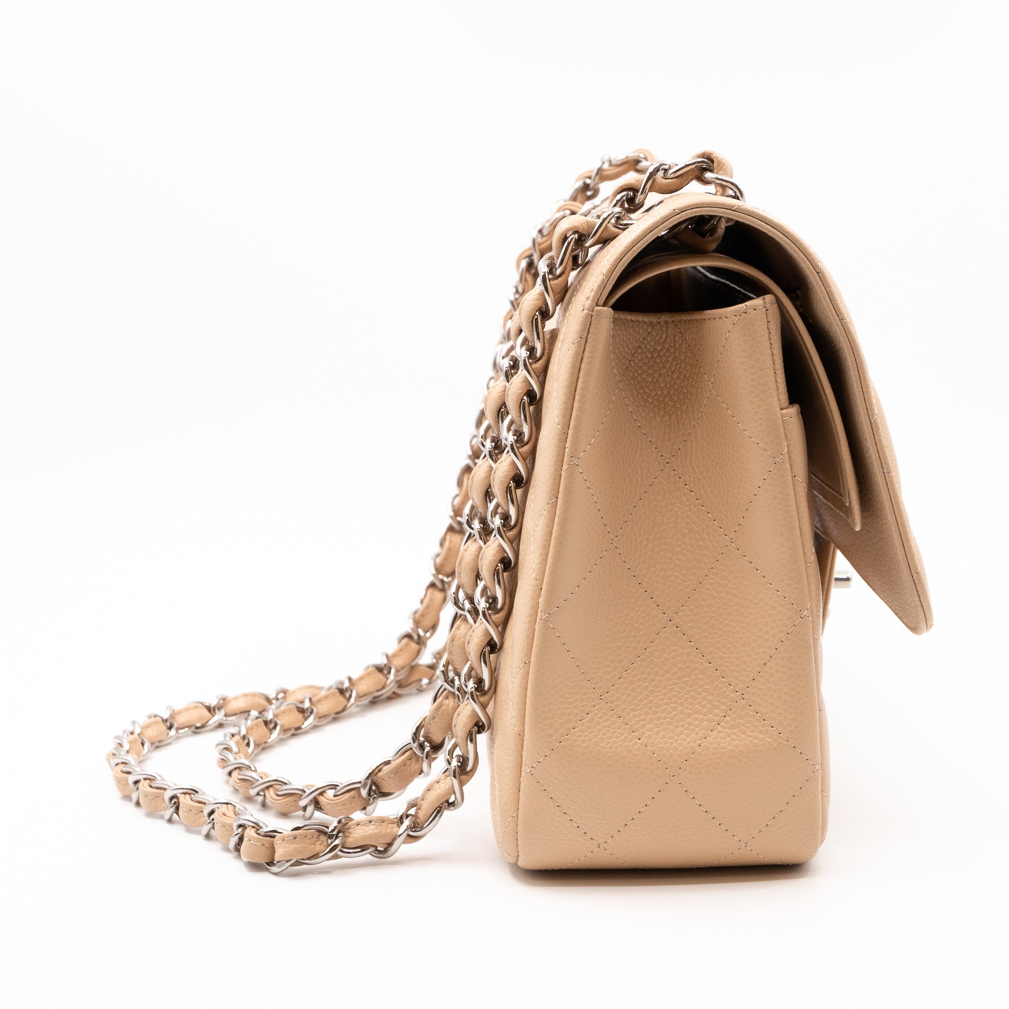 Classic Double Flap Jumbo Beige Caviar Leather