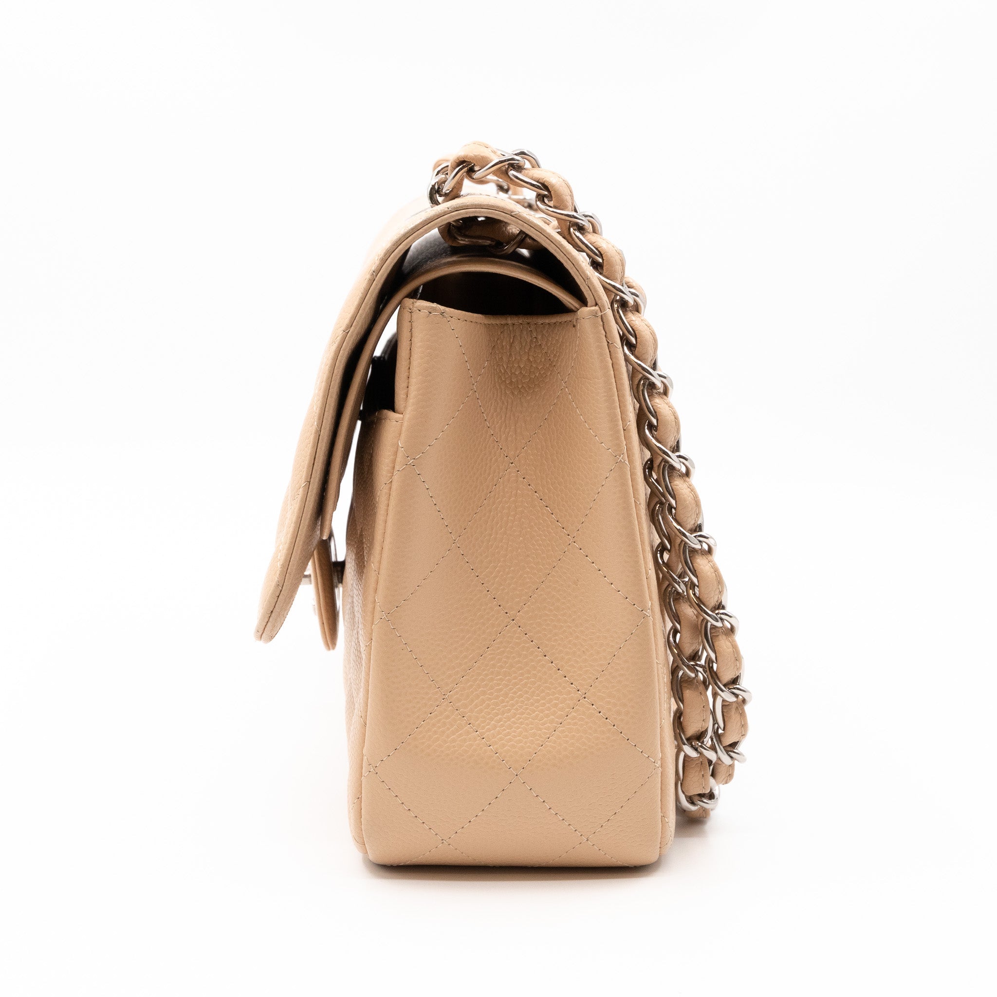 Classic Double Flap Jumbo Beige Caviar Leather