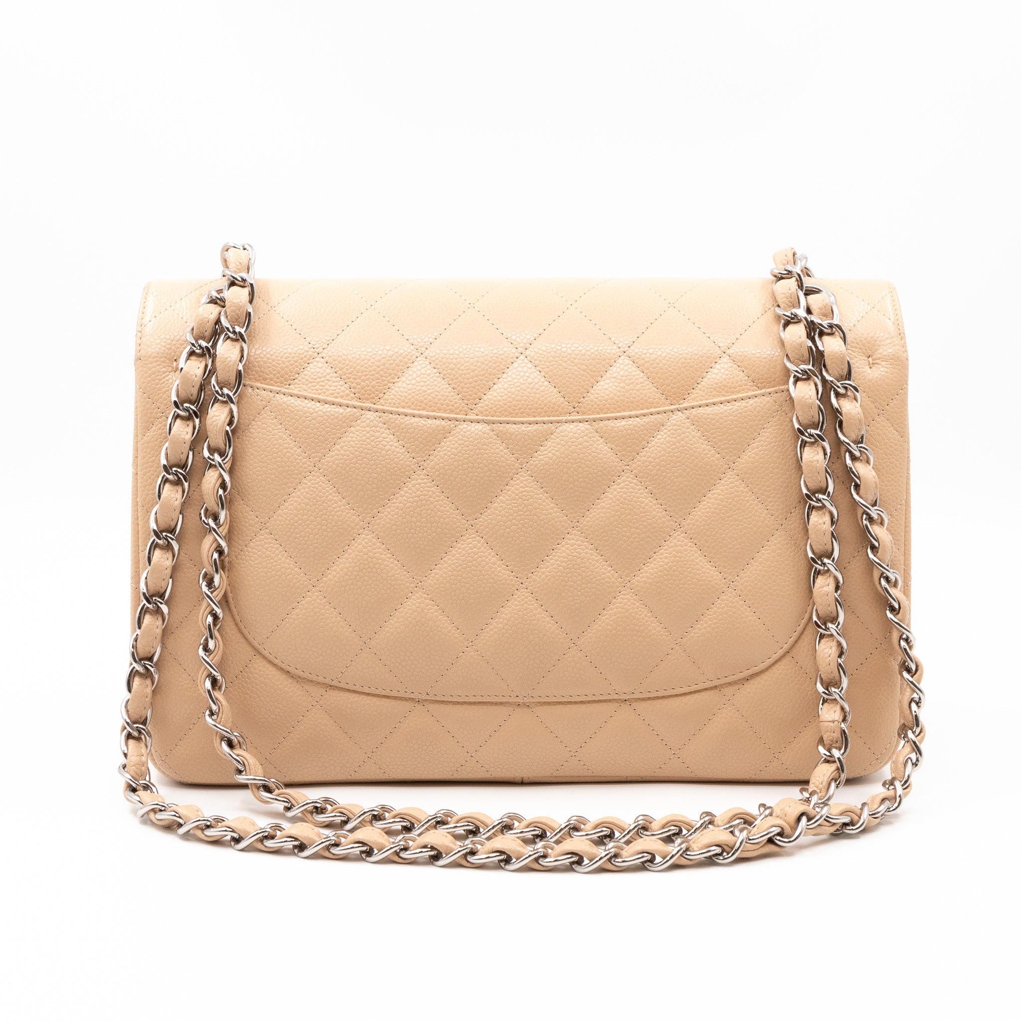 Classic Double Flap Jumbo Beige Caviar Leather