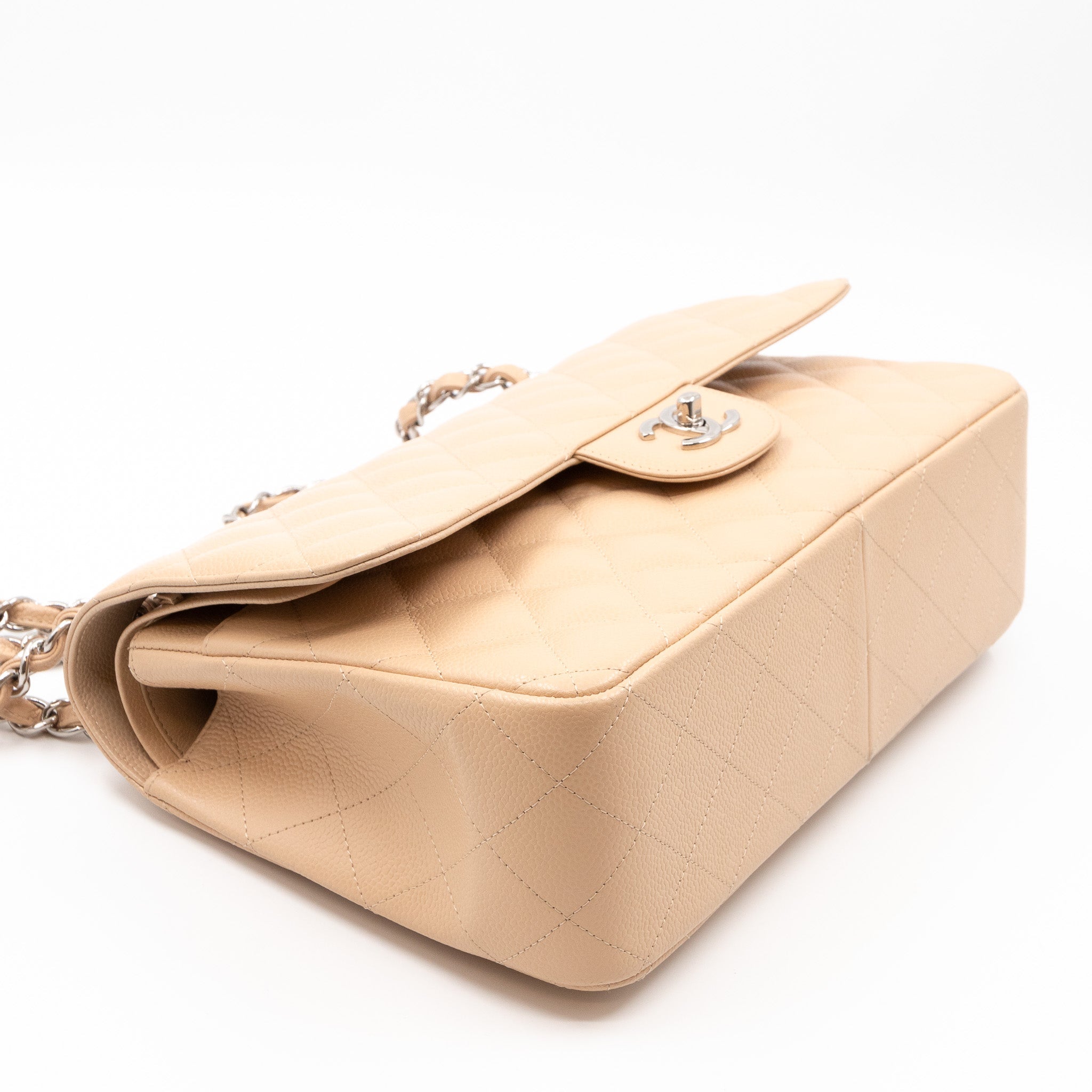 Classic Double Flap Jumbo Beige Caviar Leather