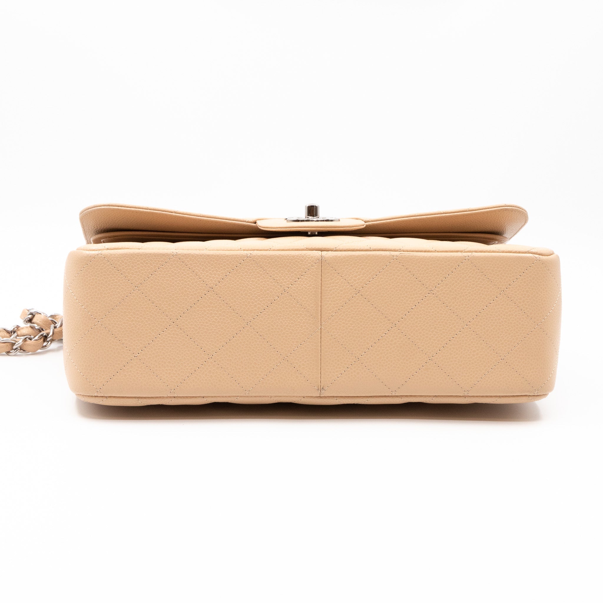 Classic Double Flap Jumbo Beige Caviar Leather