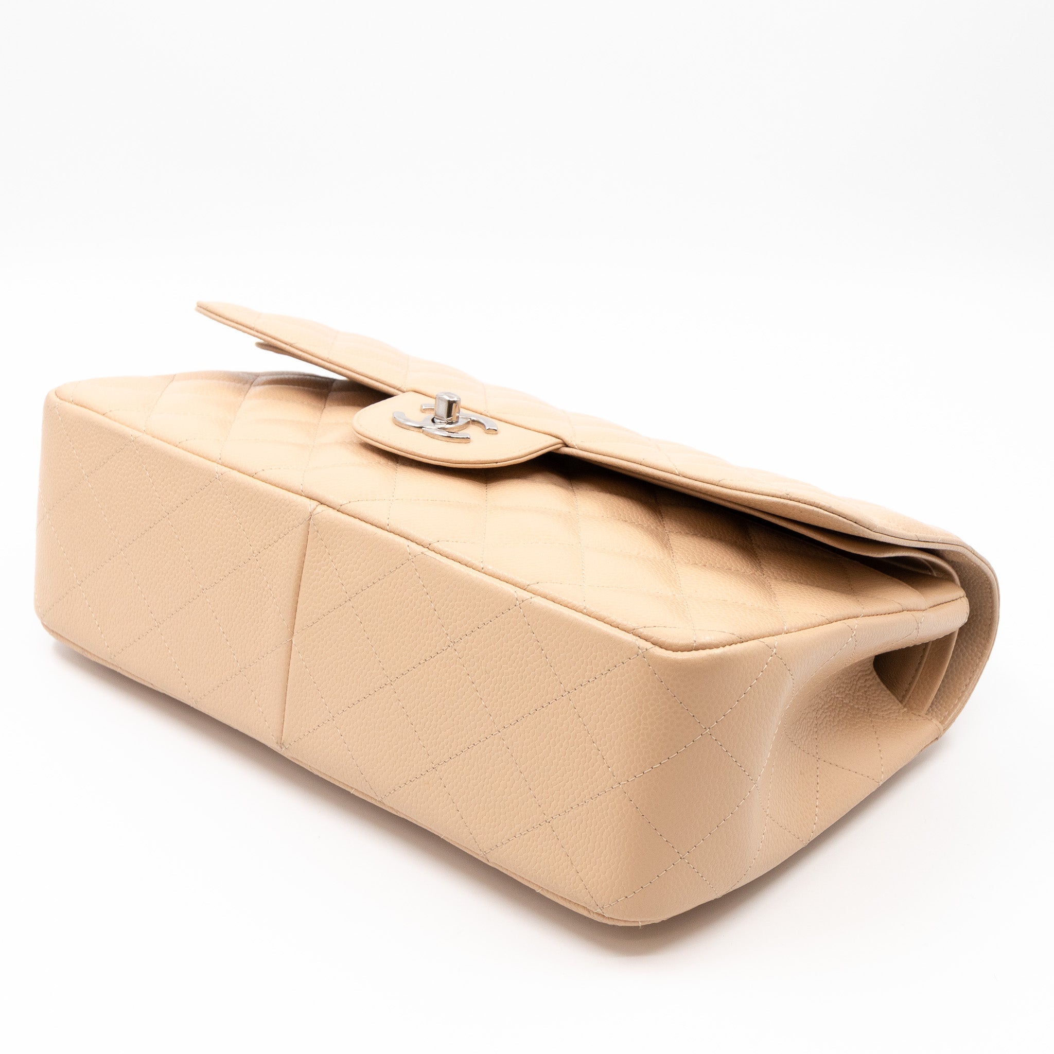 Classic Double Flap Jumbo Beige Caviar Leather