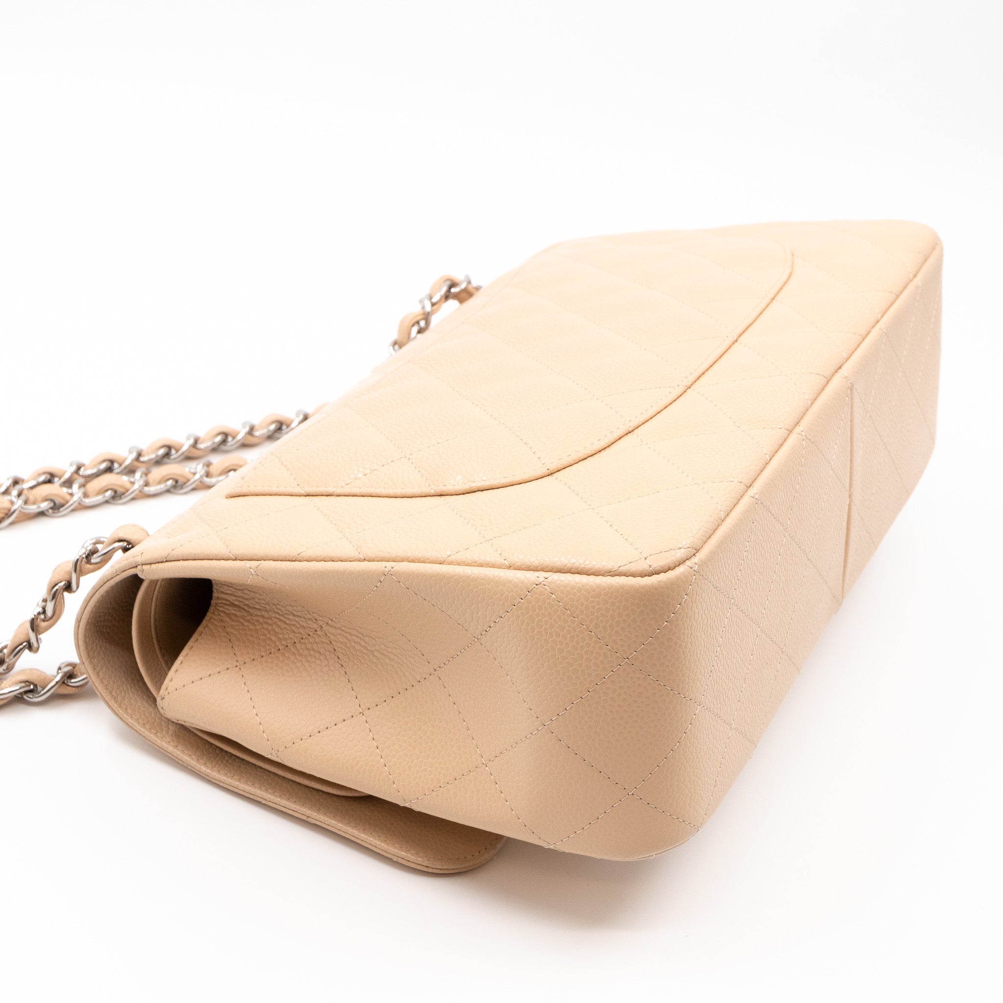 Classic Double Flap Jumbo Beige Caviar Leather